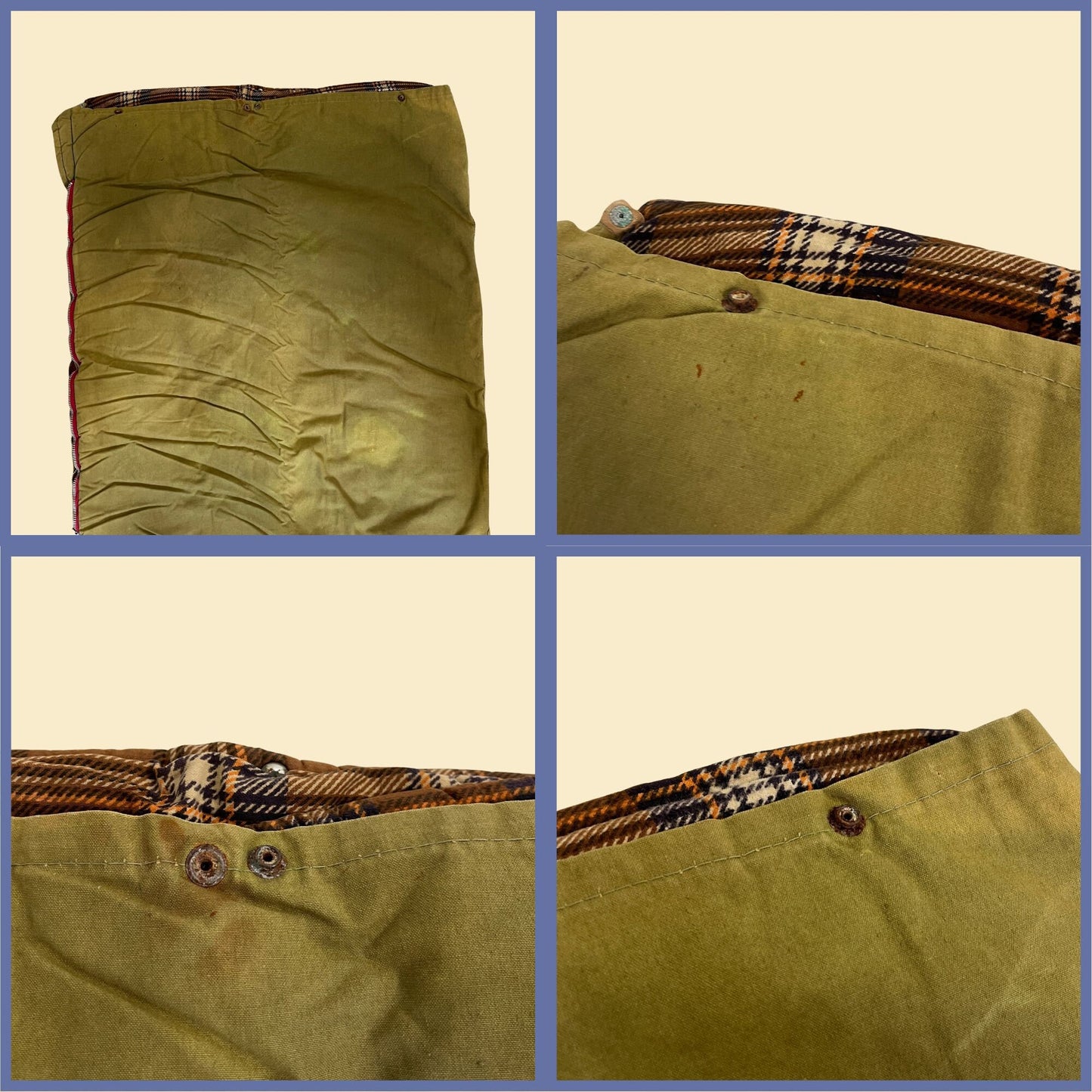 1960s canvas sleeping bag by Canvas Specialty Mfg Co., vintage 60s green/khaki