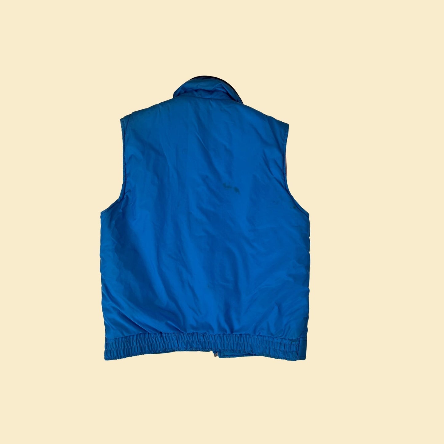 1980s blue nylon/corduroy puffer vest by VanCort, size M vintage 80s blue & white zip up vest