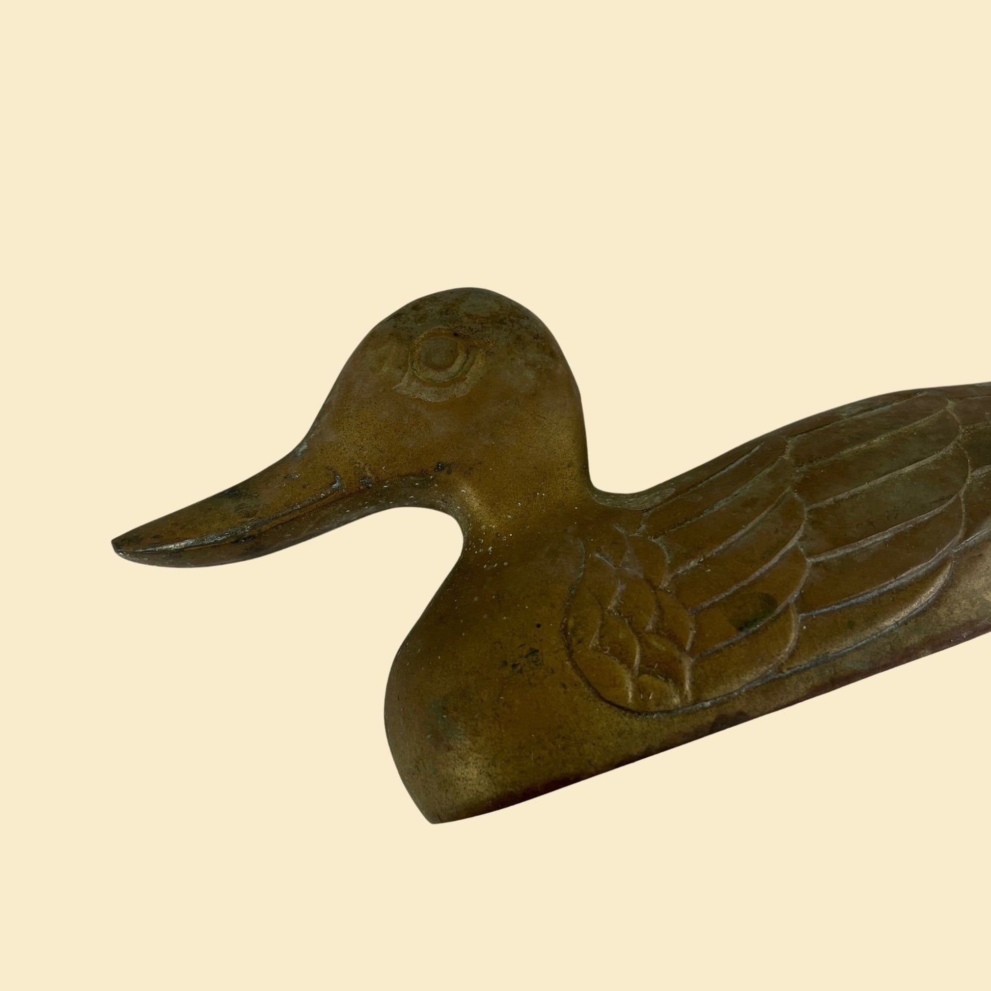 1970s solid brass duck paper weight by Maxam, vintage 70s brass duck statue