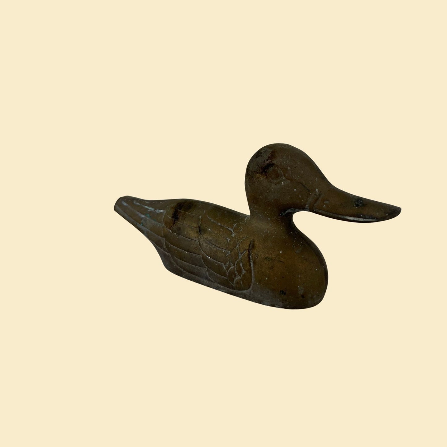 1970s solid brass duck paper weight by Maxam, vintage 70s brass duck statue