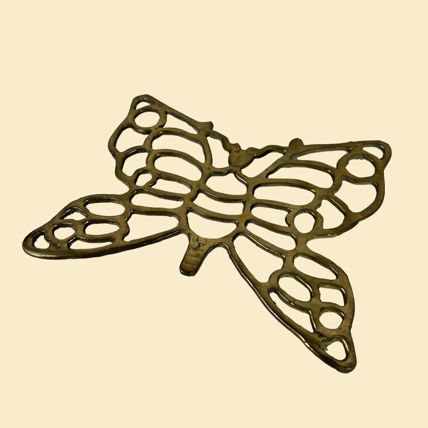 1970s brass butterfly trivet, vintage 70s butterfly kitchen pot holder