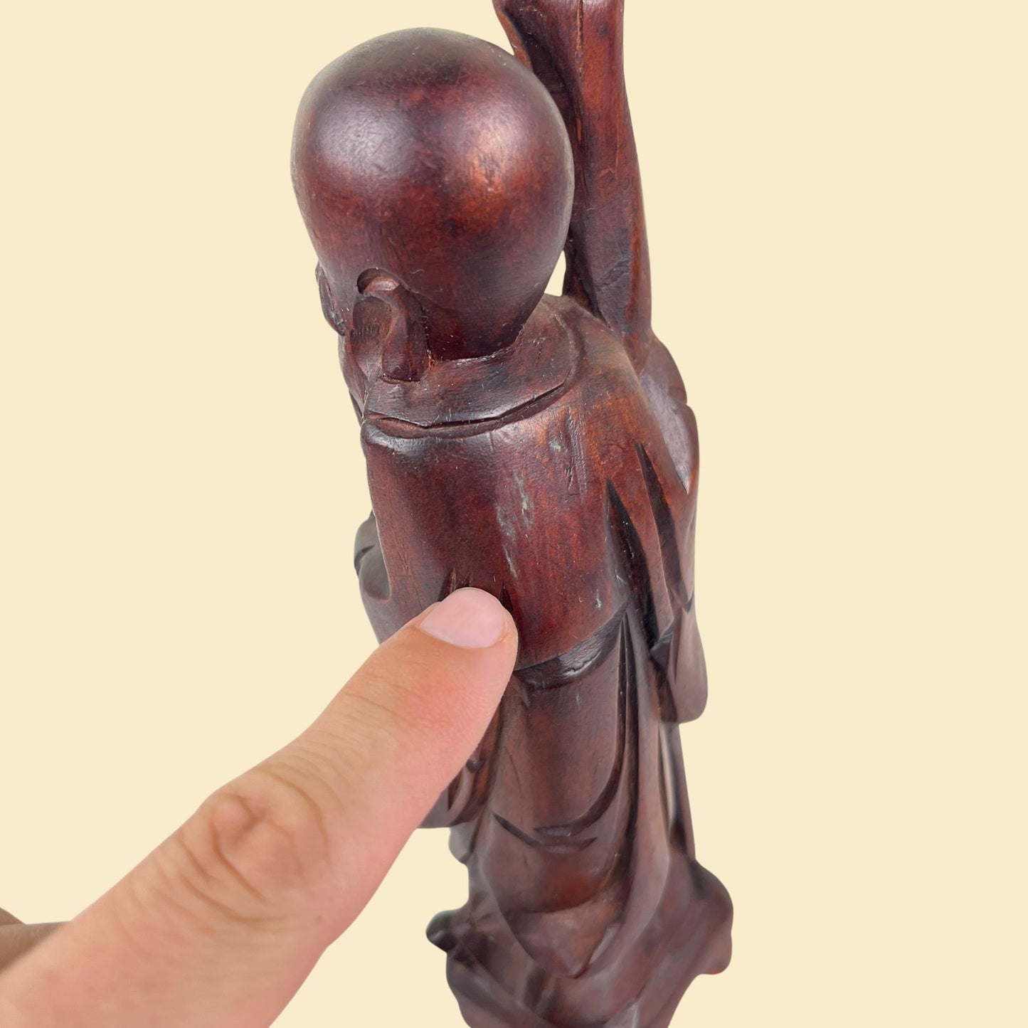 1960s hand carved Chinese God of Longevity (Shouxing) statue, vintage wooden Shouxing sculpture