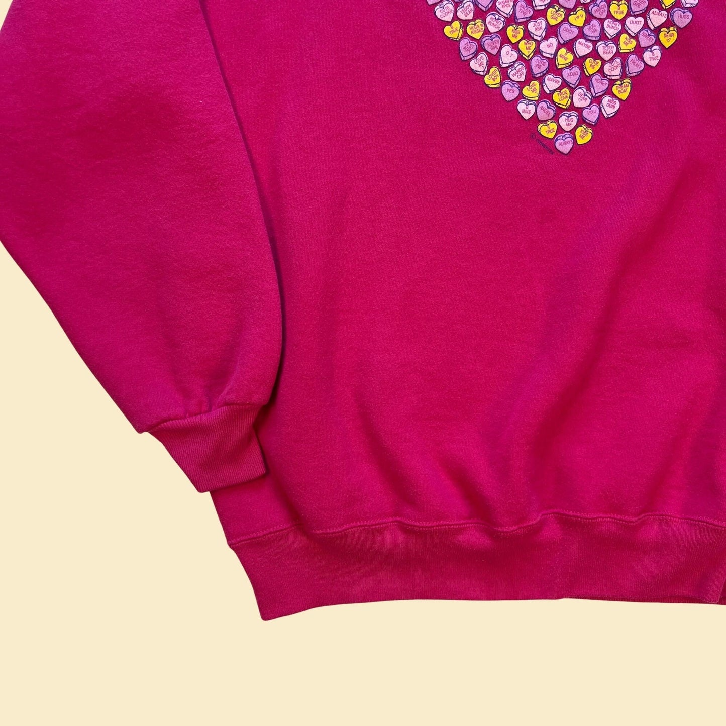 90s candy heart sweatshirt by Jerzees, size XL vintage 1990s pink valentine's day crewneck