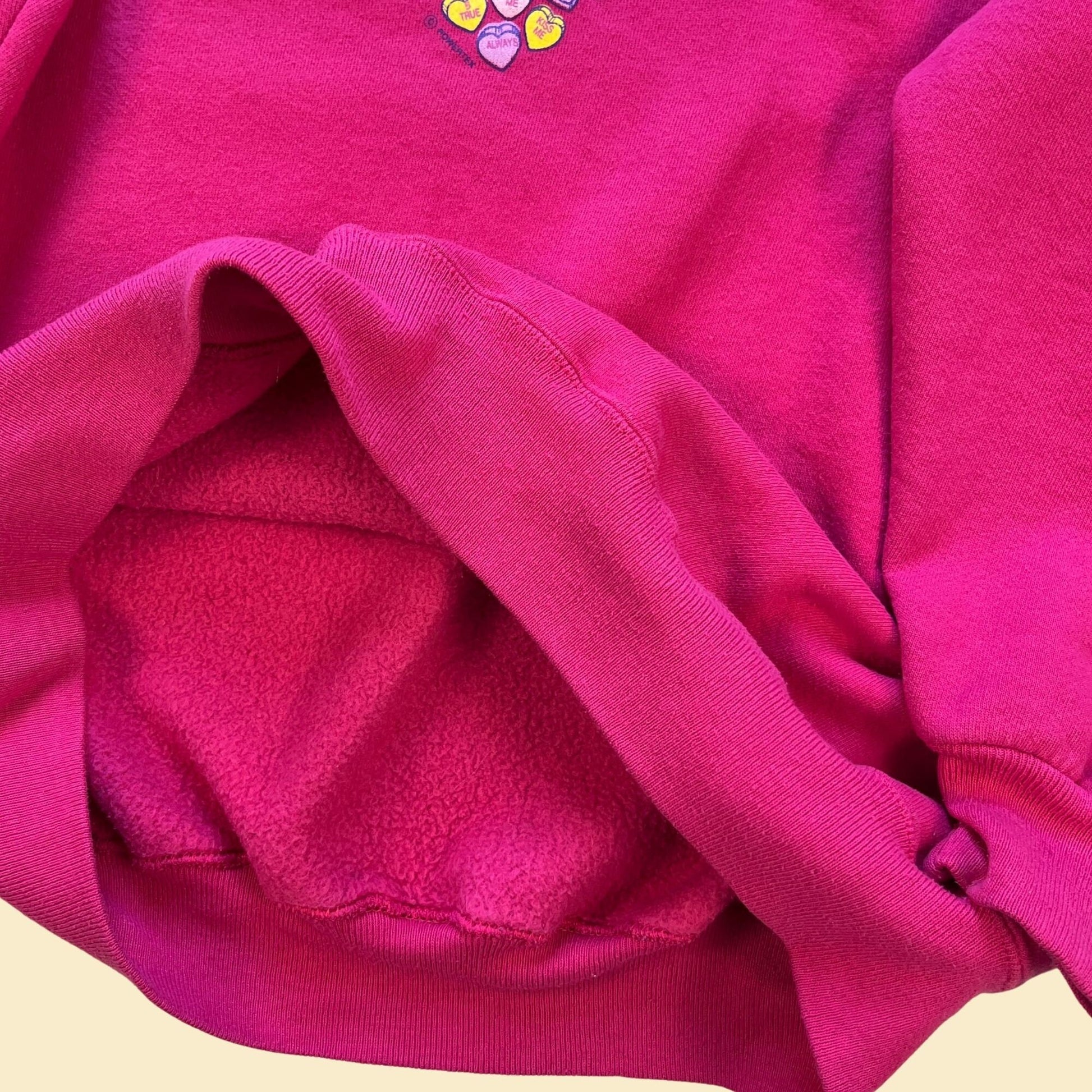 90s candy heart sweatshirt by Jerzees, size XL vintage 1990s pink valentine's day crewneck