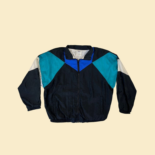 80s/90s blue windbreaker jacket, size M vintage Avait Sportif color block jacket