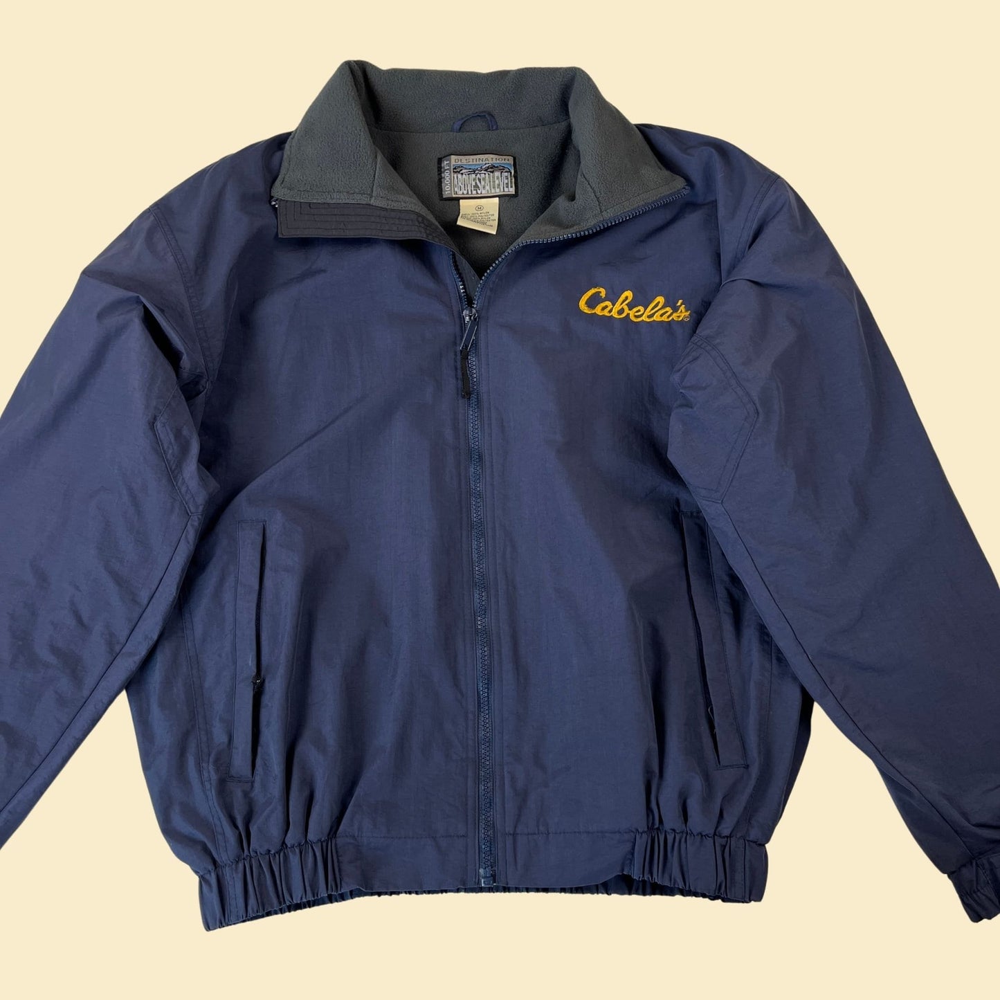 1990s Cabela's jacket, vintage size M 90s blue & yellow fleece-lined zip up