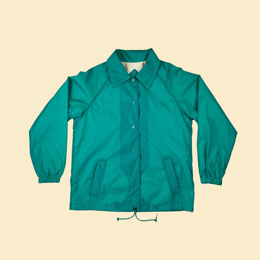 1980s teal windbreaker jacket, vintage 80s size M Current Seen snap clasp jacket