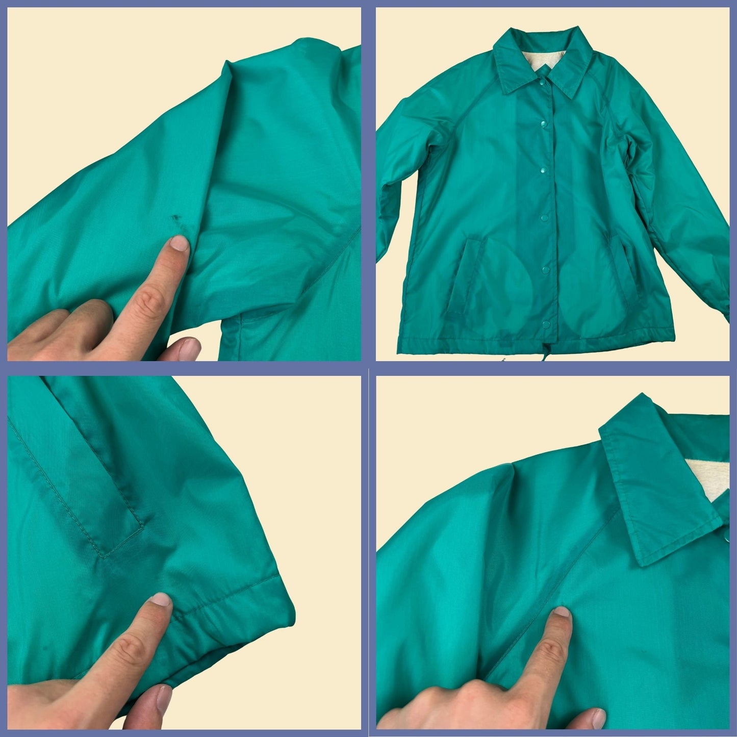 1980s teal windbreaker jacket, vintage 80s size M Current Seen snap clasp jacket