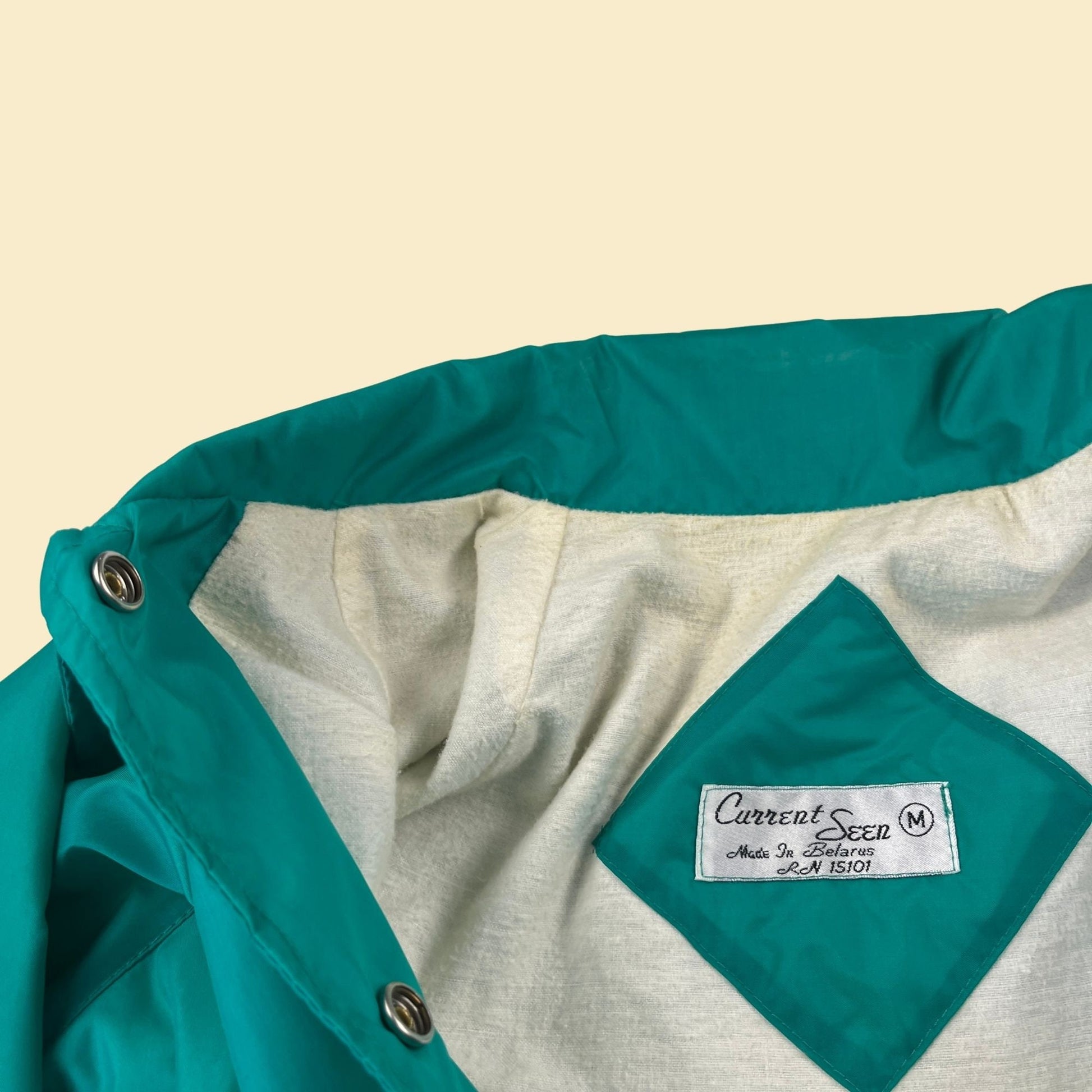 1980s teal windbreaker jacket, vintage 80s size M Current Seen snap clasp jacket