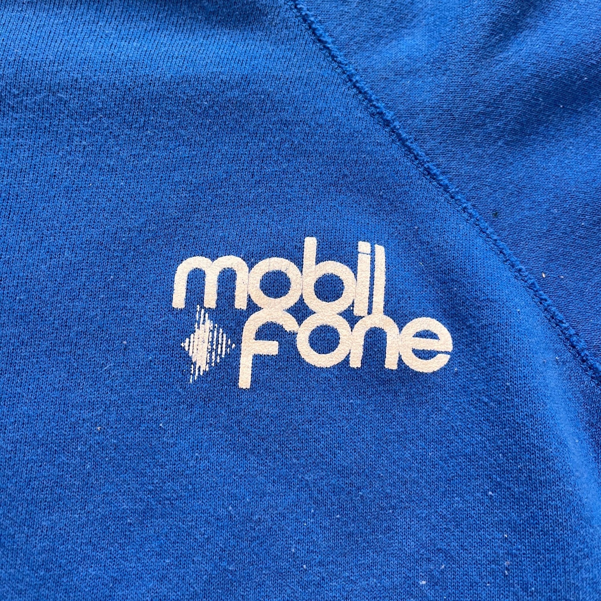 1990s XL Hanes Mobil Fone crewneck sweatshirt, vintage blue & white sweatshirt, cotton/acrylic