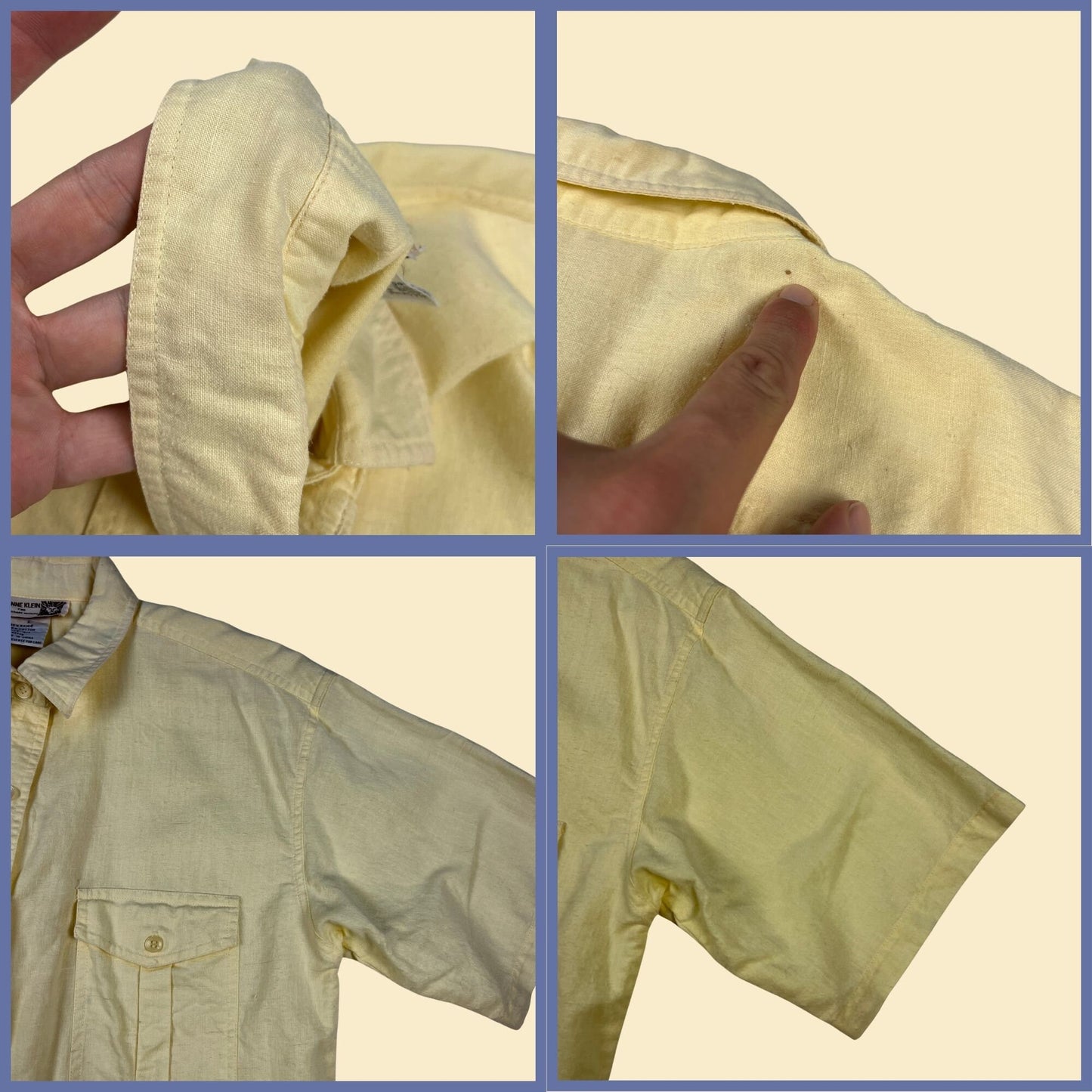 1990s yellow blouse by Anne Klein for Sheridane Designs, size L vintage 90s button down women's short sleeve shirt