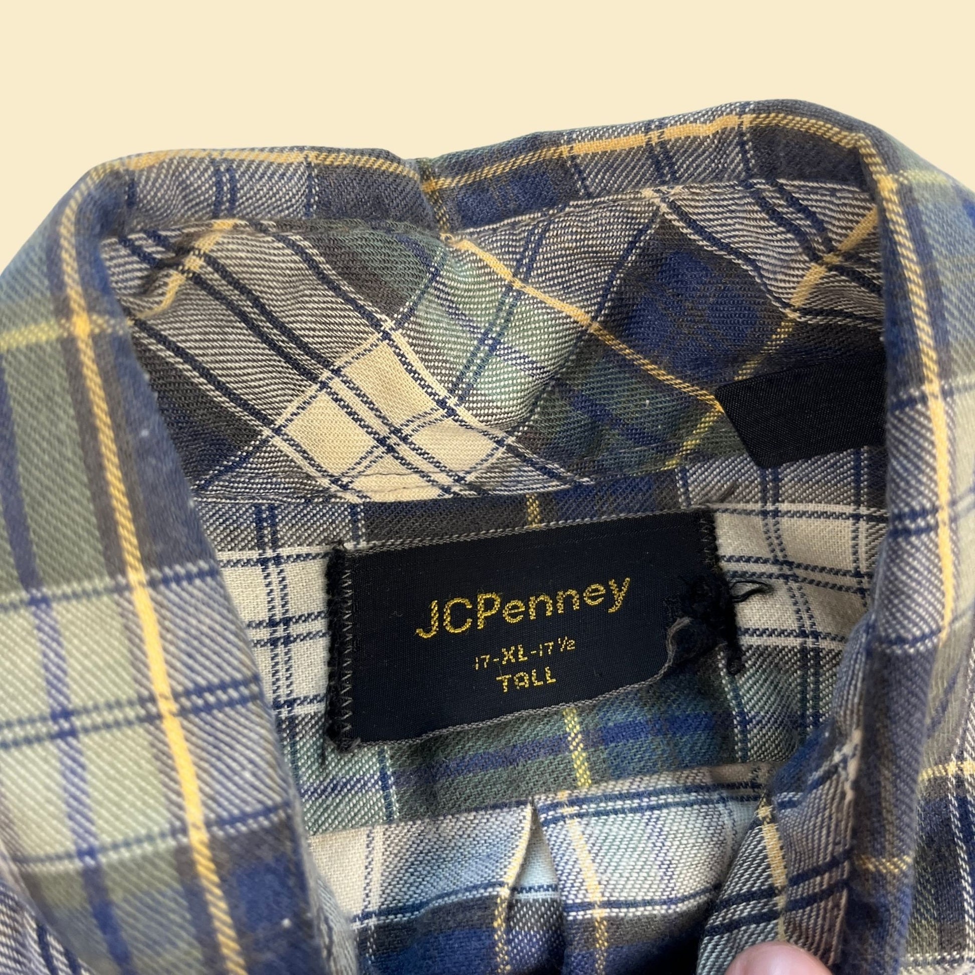 1980s XL flannel shirt by JCPenny, Portugal made cotton/polyester blue & green long sleeve flannel, vintage 80s button down