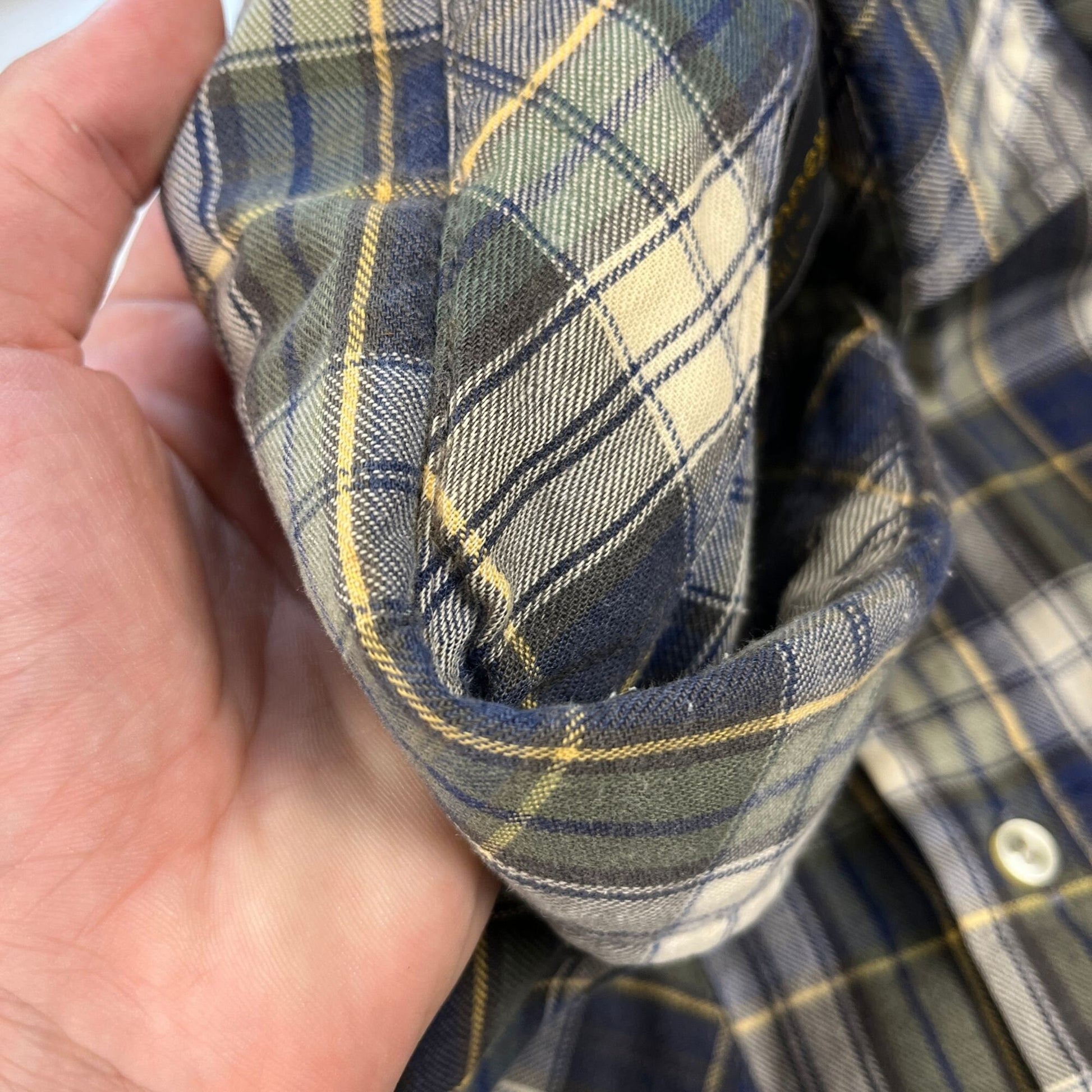 1980s XL flannel shirt by JCPenny, Portugal made cotton/polyester blue & green long sleeve flannel, vintage 80s button down