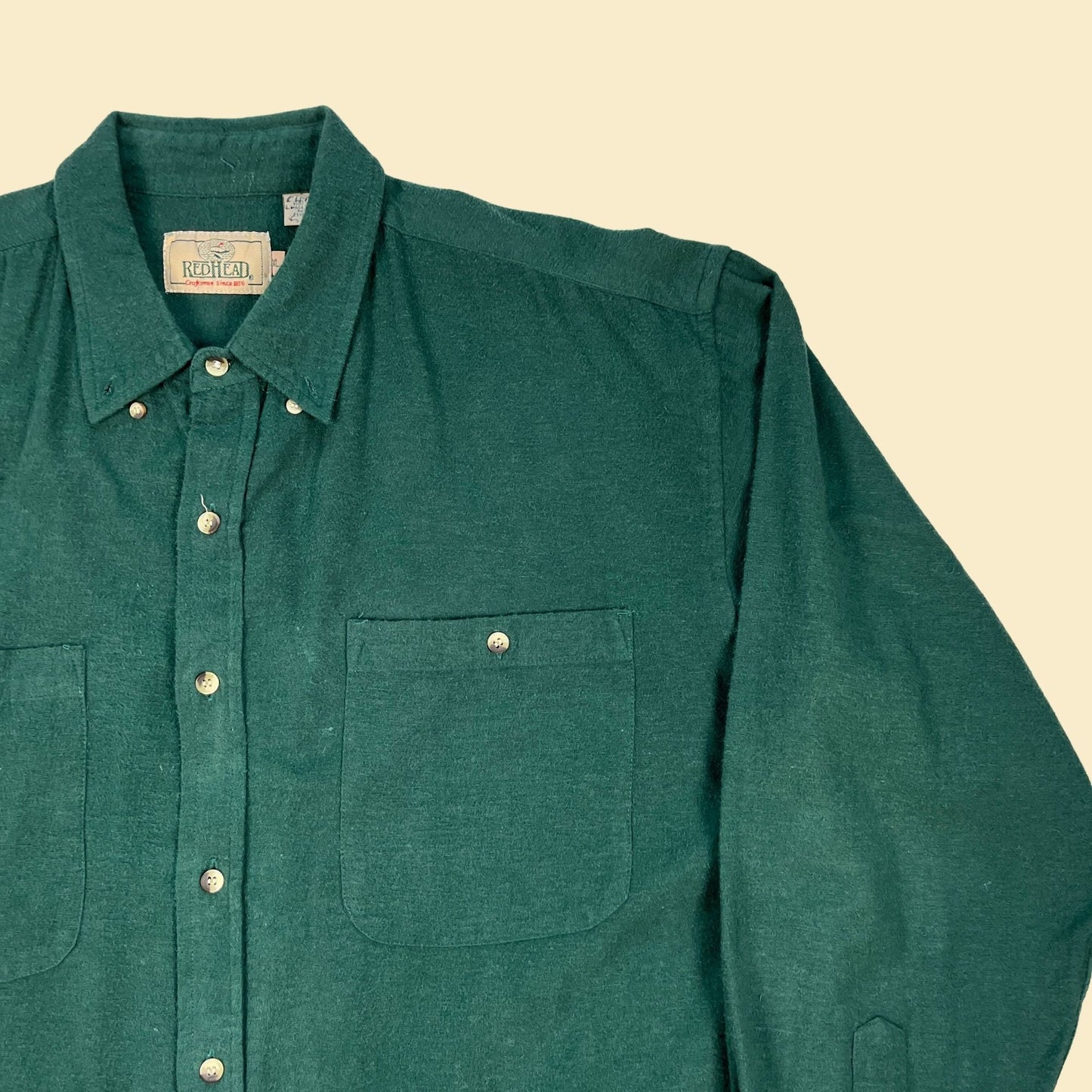 Vintage 90s green men's shirt by Redhead, size XL 1990s men's button down cotton shirt