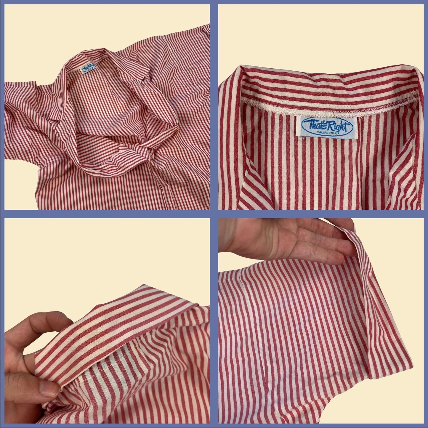 Vintage 70s/80s striped blouse by That's Right California, 1970s red & white short sleeve women's casual shirt