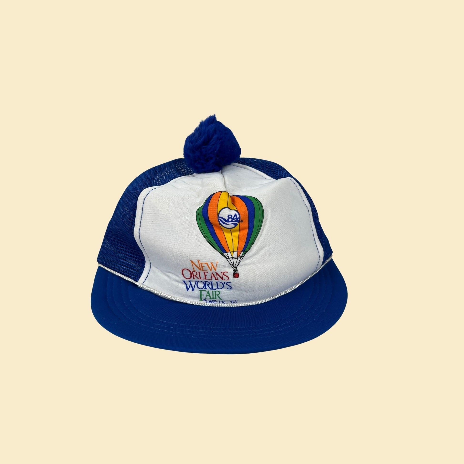 Vintage 80s New Orleans World's Fair snapback hat, 1984 blue & white Louisiana baseball cap