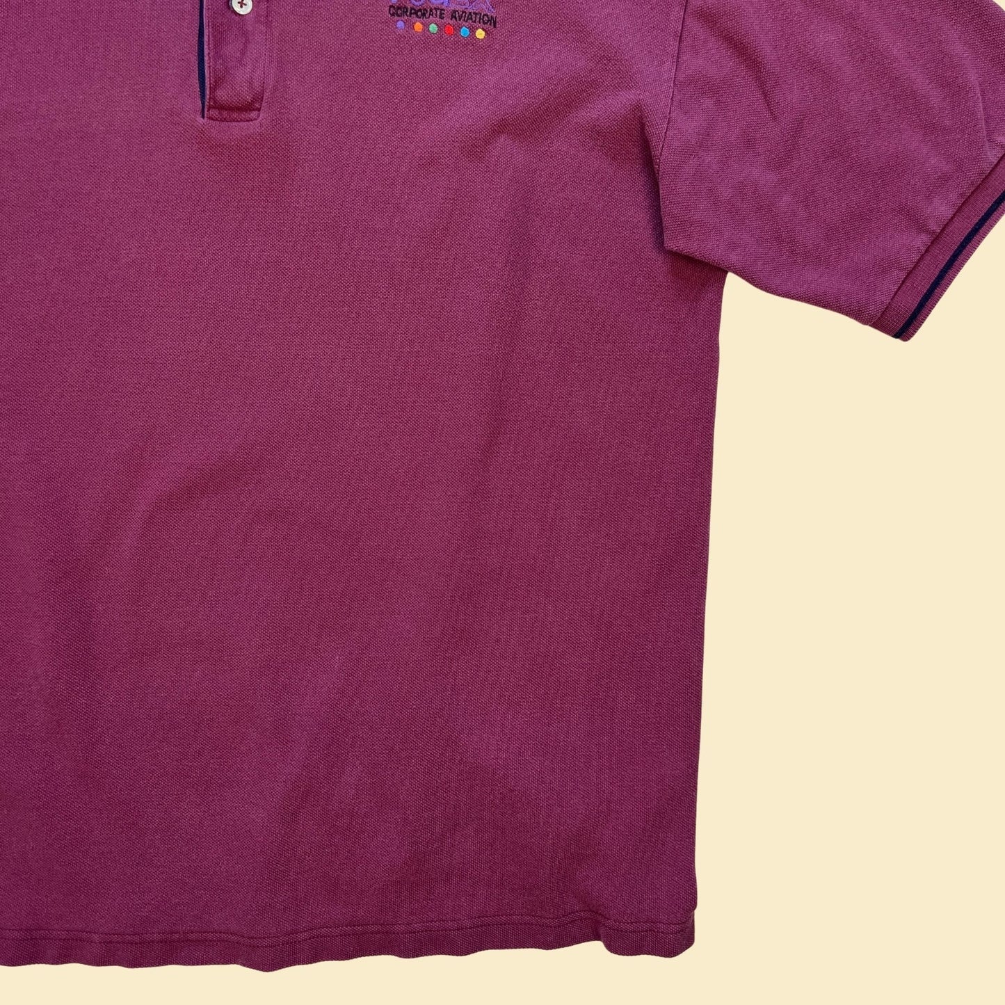 1990s FedEx polo shirt by Outer Banks, size XL vintage 90s burgundy & blue corporate aviation short sleeve men's top