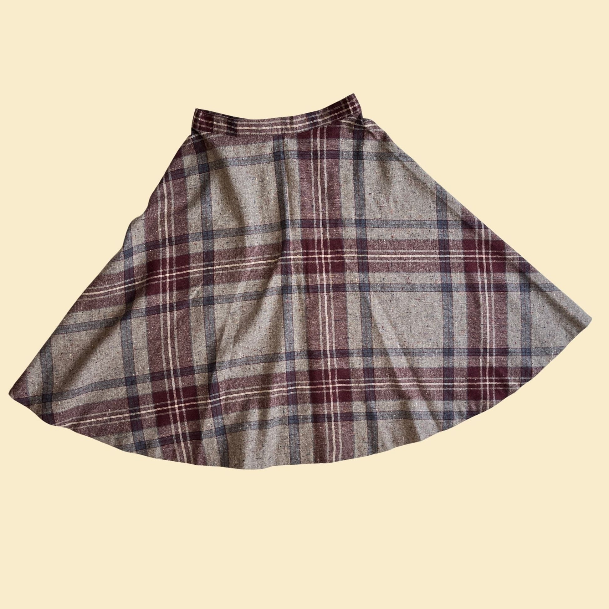 Vintage 70s/80s Stonybrook plaid skirt, purple/grey/blue 1970s button down skirt