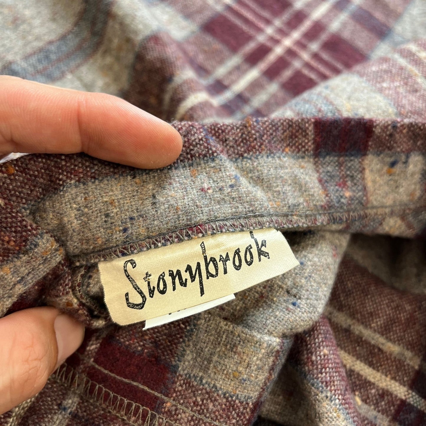 Vintage 70s/80s Stonybrook plaid skirt, purple/grey/blue 1970s button down skirt