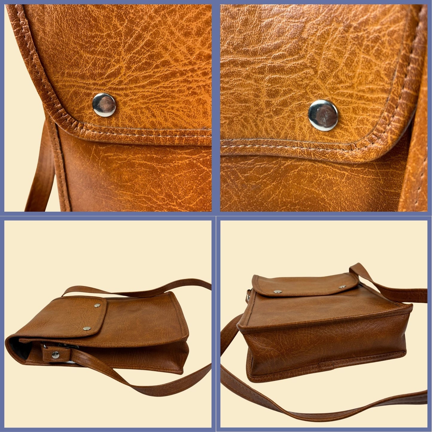 1980s brown leather crossbody bag, vintage 80s rectangular shoulder/messenger bag w/ snap clasps