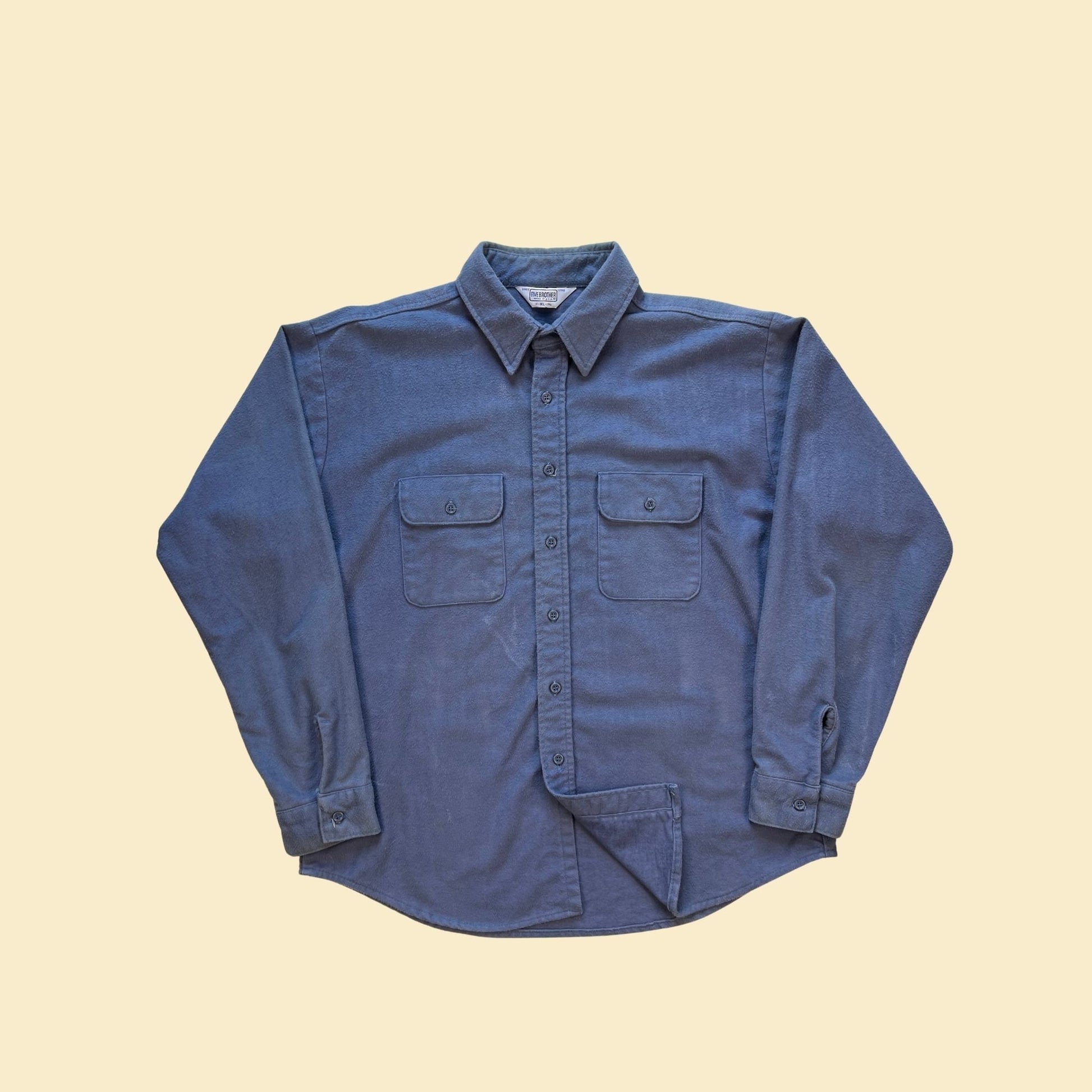 1980s XL Five Brothers blue cotton shirt, vintage 80s long sleeve button down men's shirt