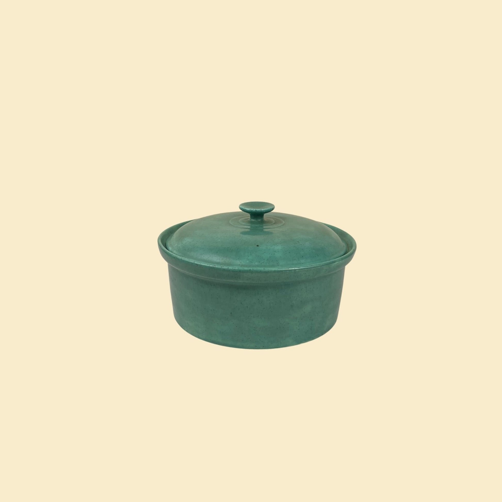 1970s ceramic casserole dish, vintage teal blue/green 'Eolo 70' lidded pot