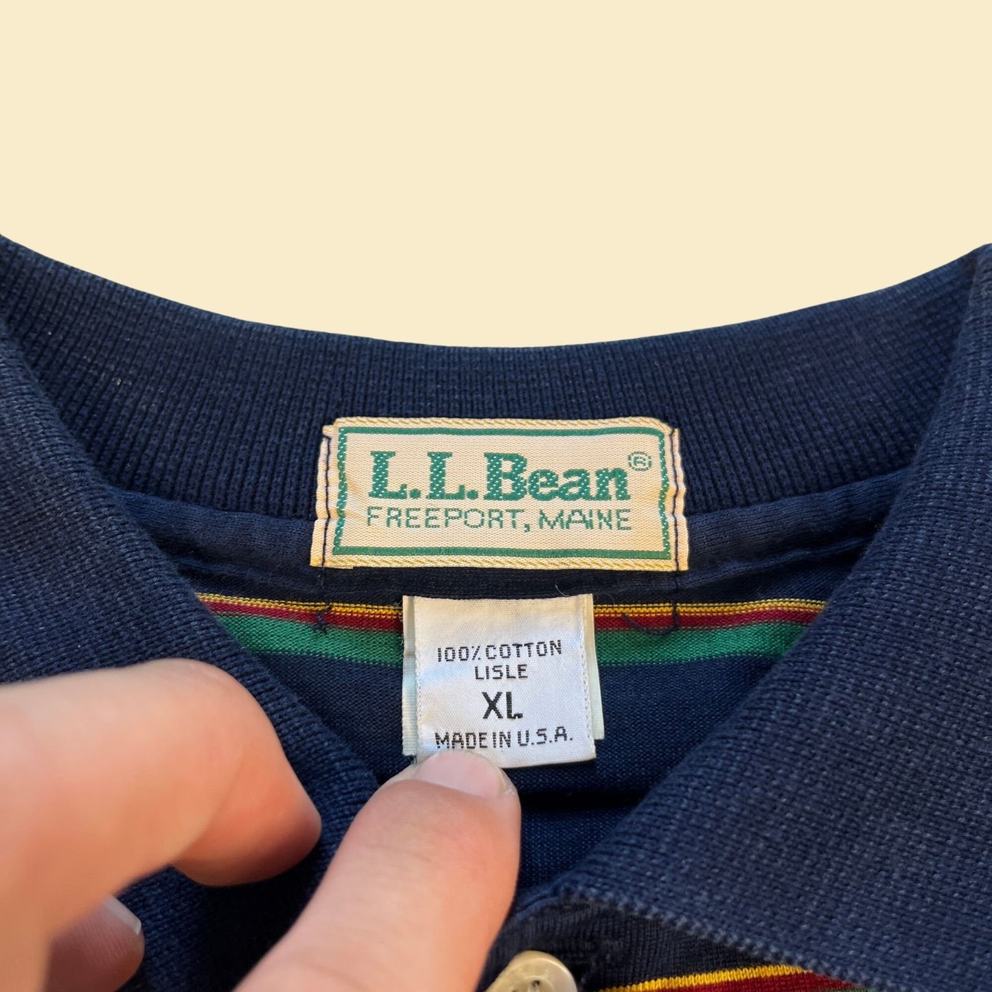 1980s L.L. Bean polo shirt, size XL vintage 80s blue, yellow, green & red striped short sleeve men's top