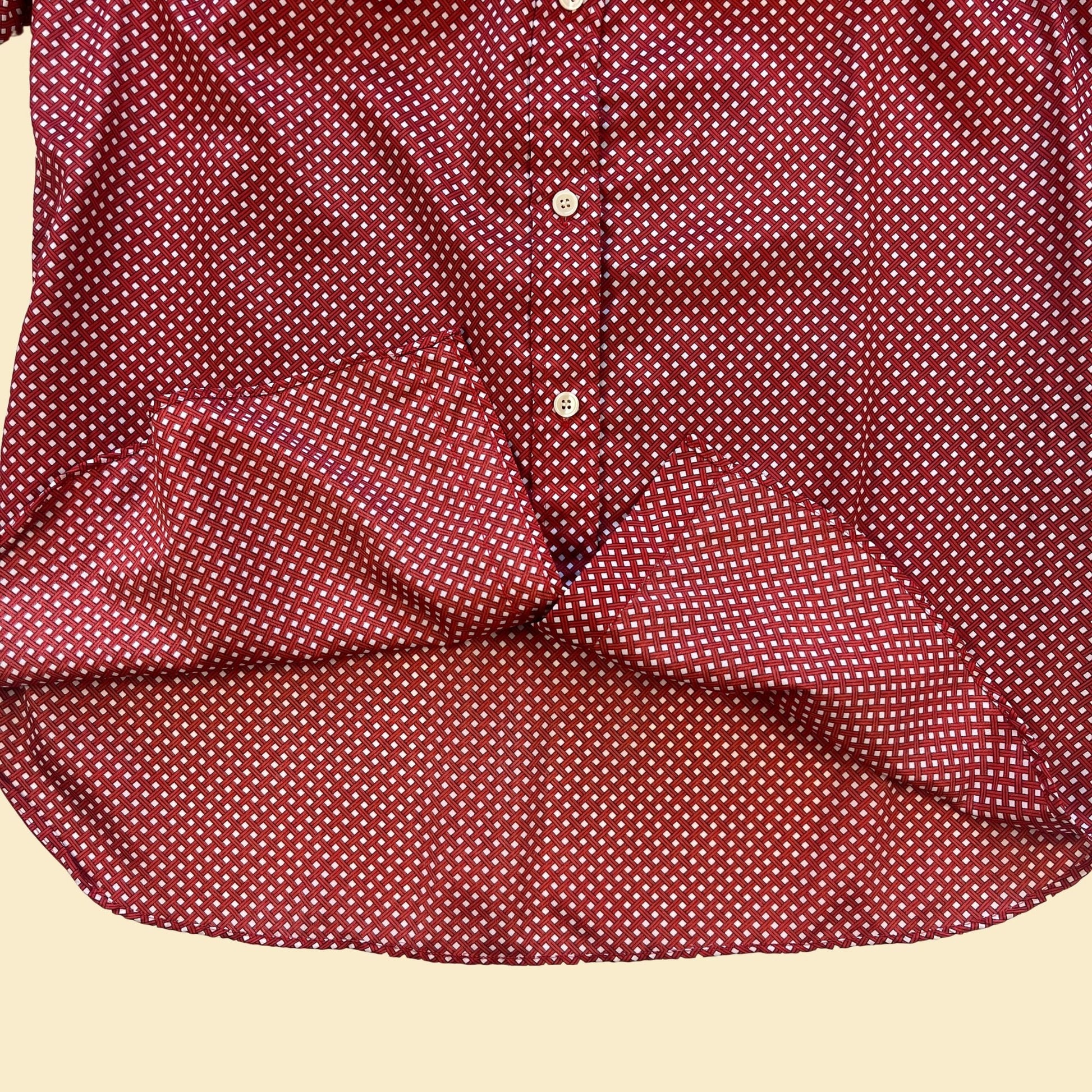 1970s Evan Picone blouse, size 10 vintage 70s red & white basketweave patterned women's top