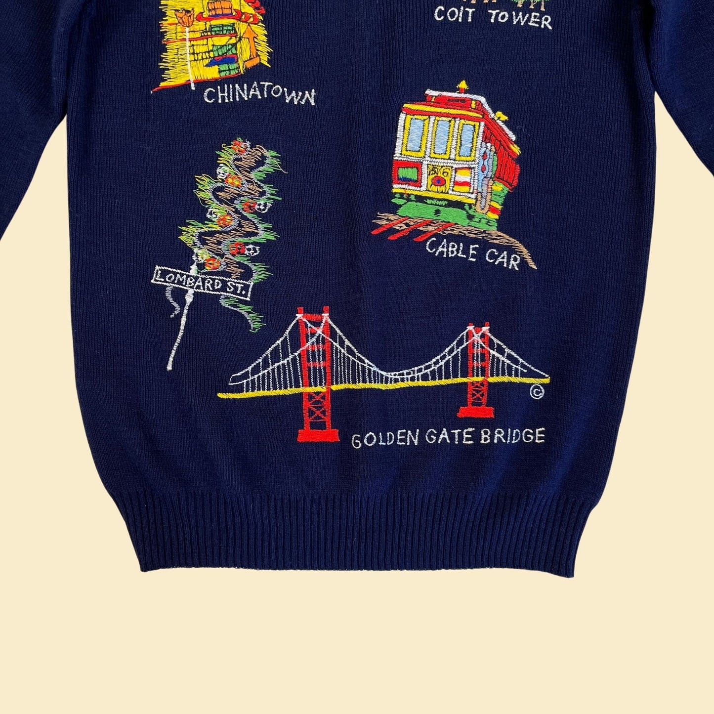 1970s San Francisco sweater, vintage 70s blue v-neck "I left my heart in SF" sweater