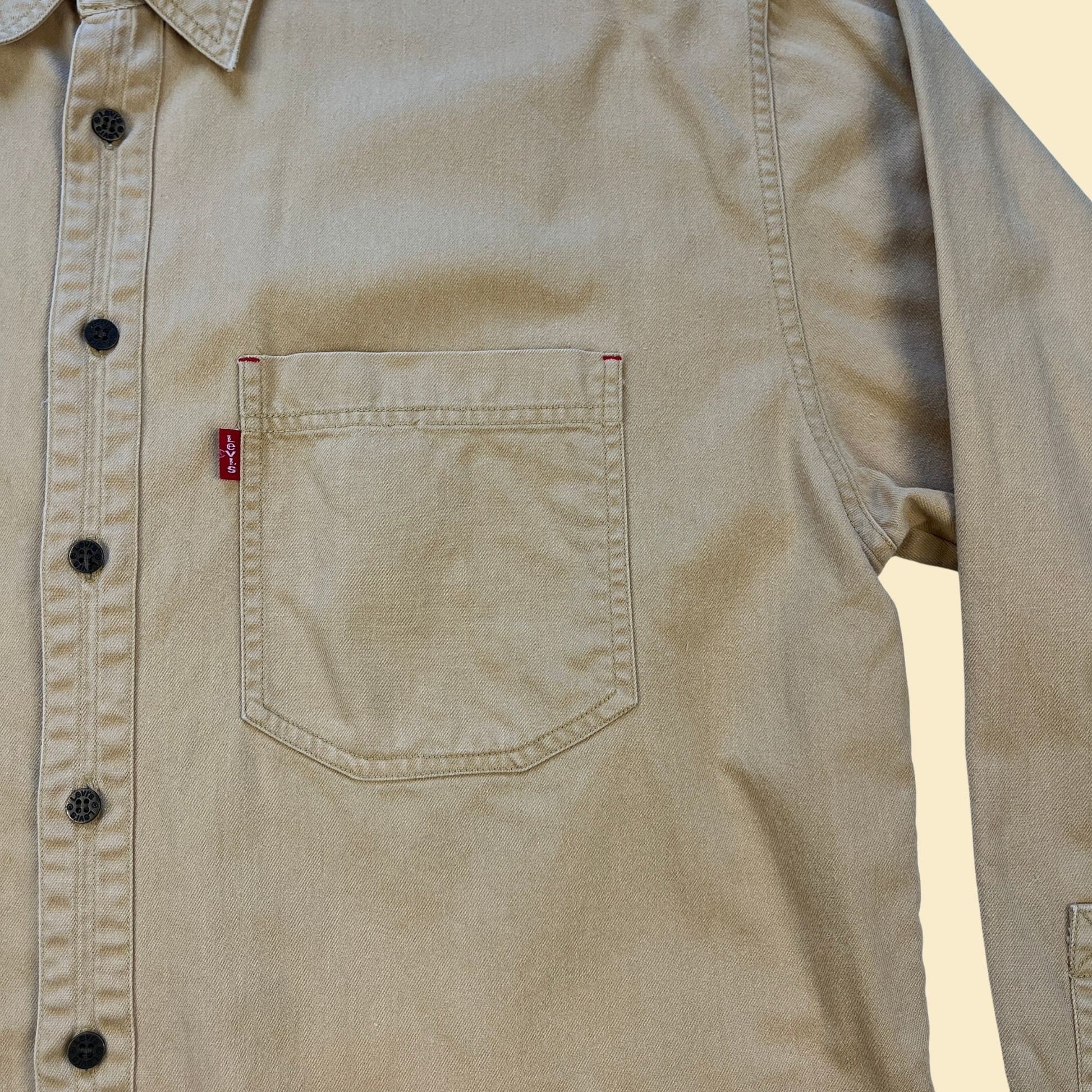 1990s Levi's L yellow shirt, vintage 90s button down men's casual shirt