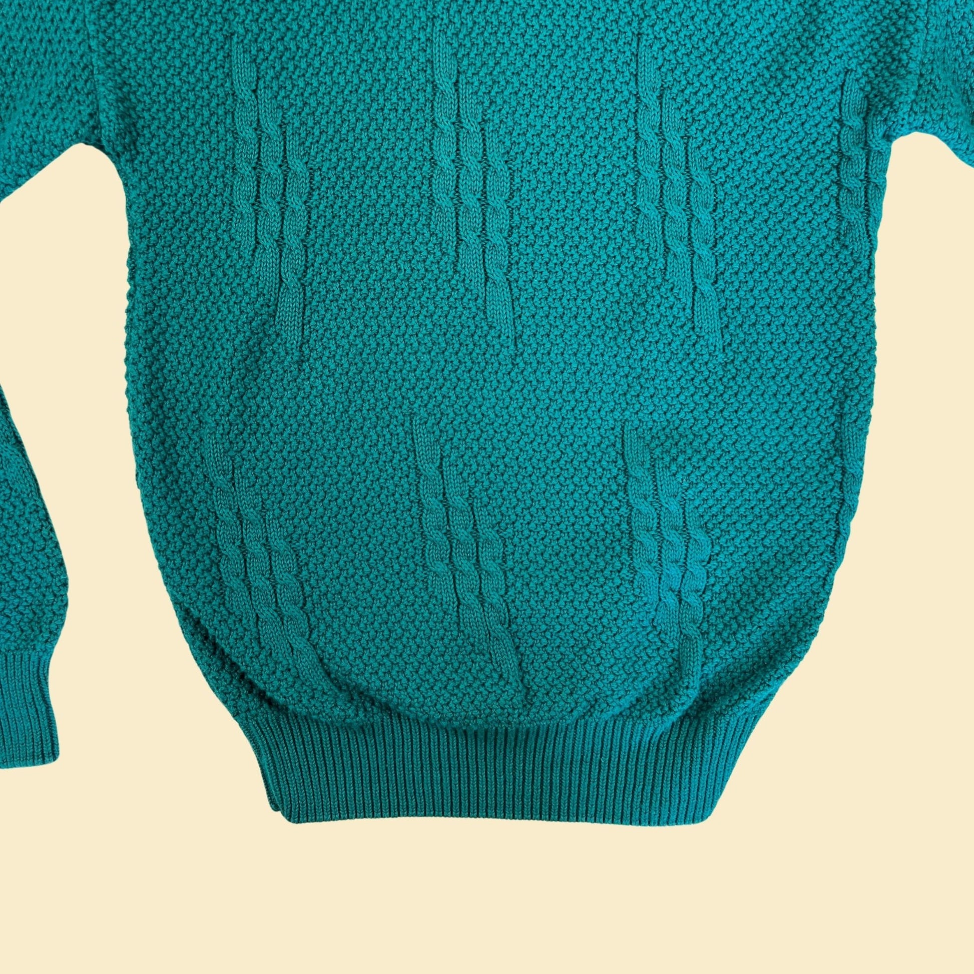 1980s Jantzen sweater, size L teal blue knit vintage 70s sweater w/ crew neck