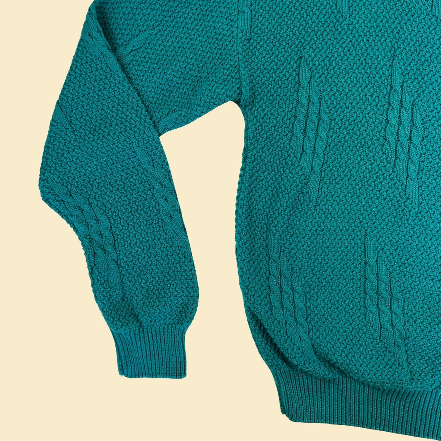 1980s Jantzen sweater, size L teal blue knit vintage 70s sweater w/ crew neck