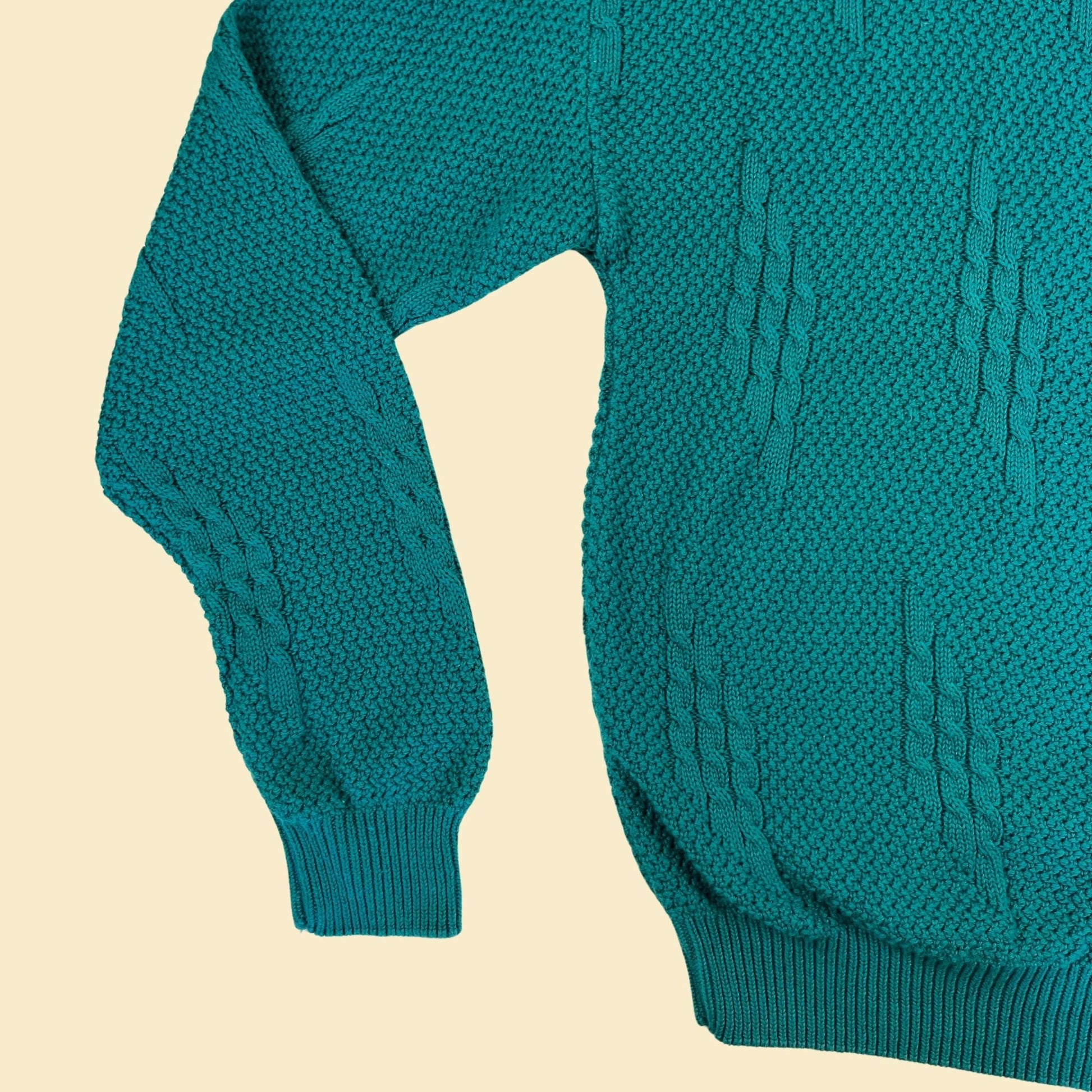 1980s Jantzen sweater, size L teal blue knit vintage 70s sweater w/ crew neck