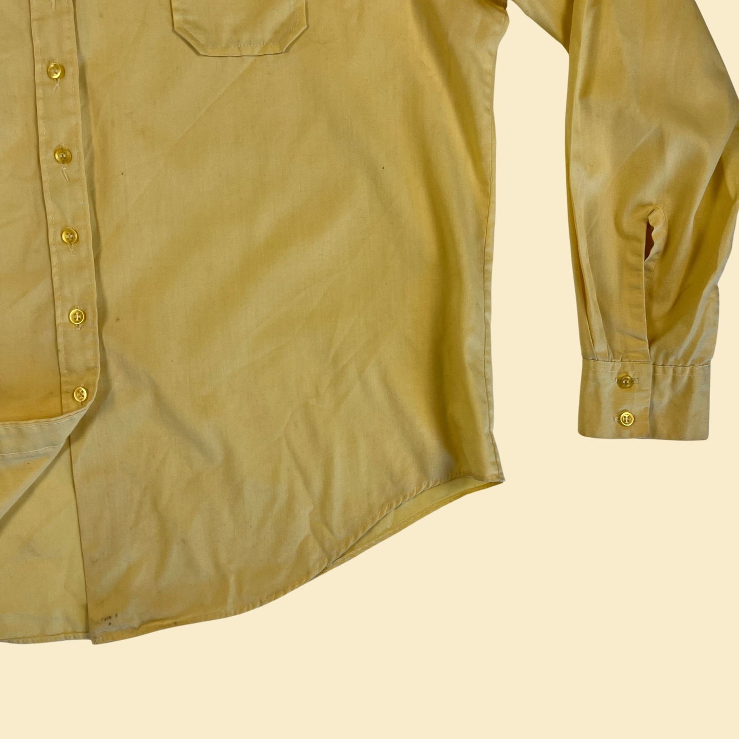 1970s yellow blouse, size 38 Permanent Pressed vintage 70s button down long sleeve top