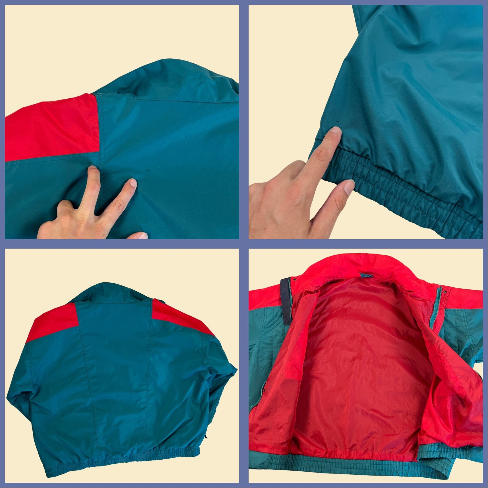 Vintage 80s/90s windbreaker & fleece jacket combo by St. Johns Bay, 1980s teal/red zip up 2-piece jacket