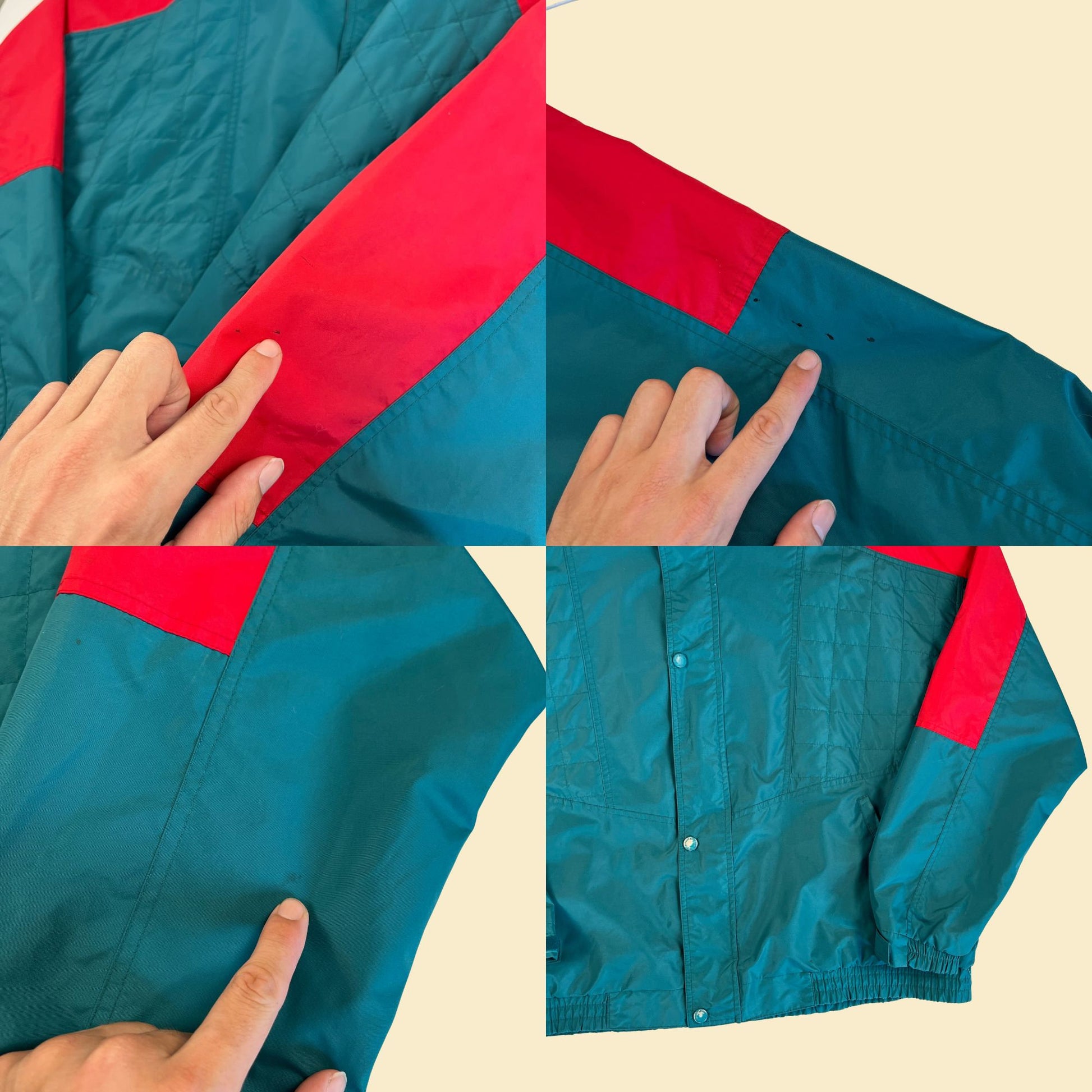 Vintage 80s/90s windbreaker & fleece jacket combo by St. Johns Bay, 1980s teal/red zip up 2-piece jacket