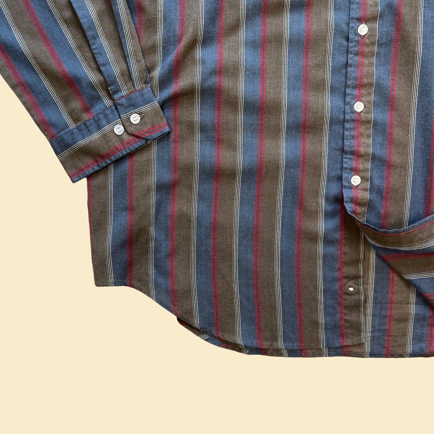 1990s XL men's striped shirt by Bristol Blues, vintage 90s long sleeve button down blue & burgundy casual top