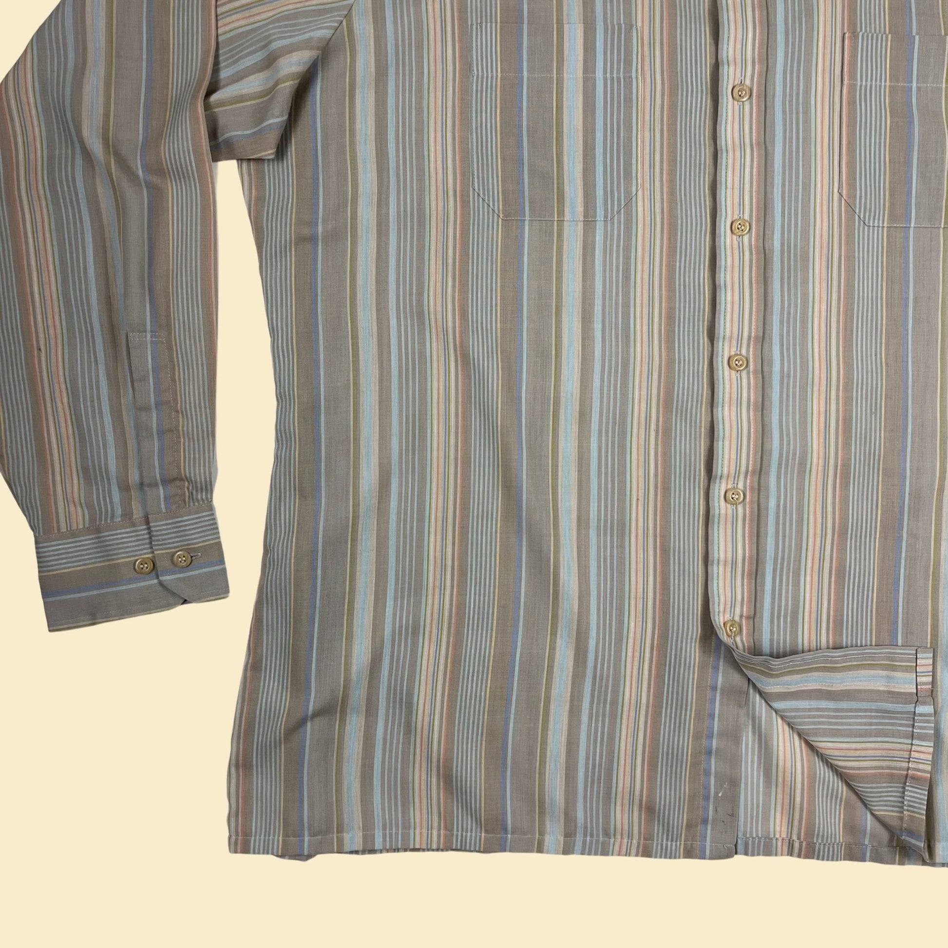 Vintage 80s XL men's button down striped shirt by Arrow Sportswear, 1980s men's blue & grey casual top