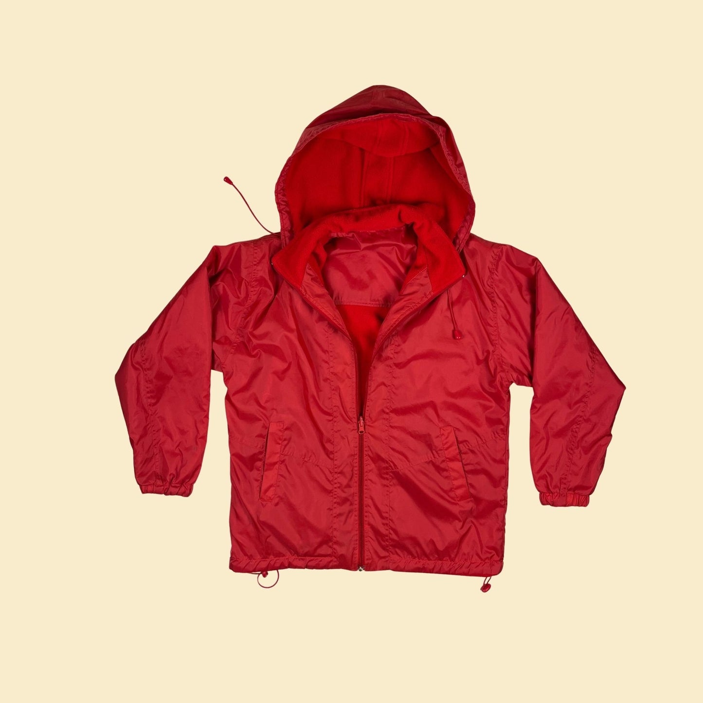 1990s red reversible windbreaker & fleece jacket by Lavon, women's size M vintage 90s zip up jacket w/ hood