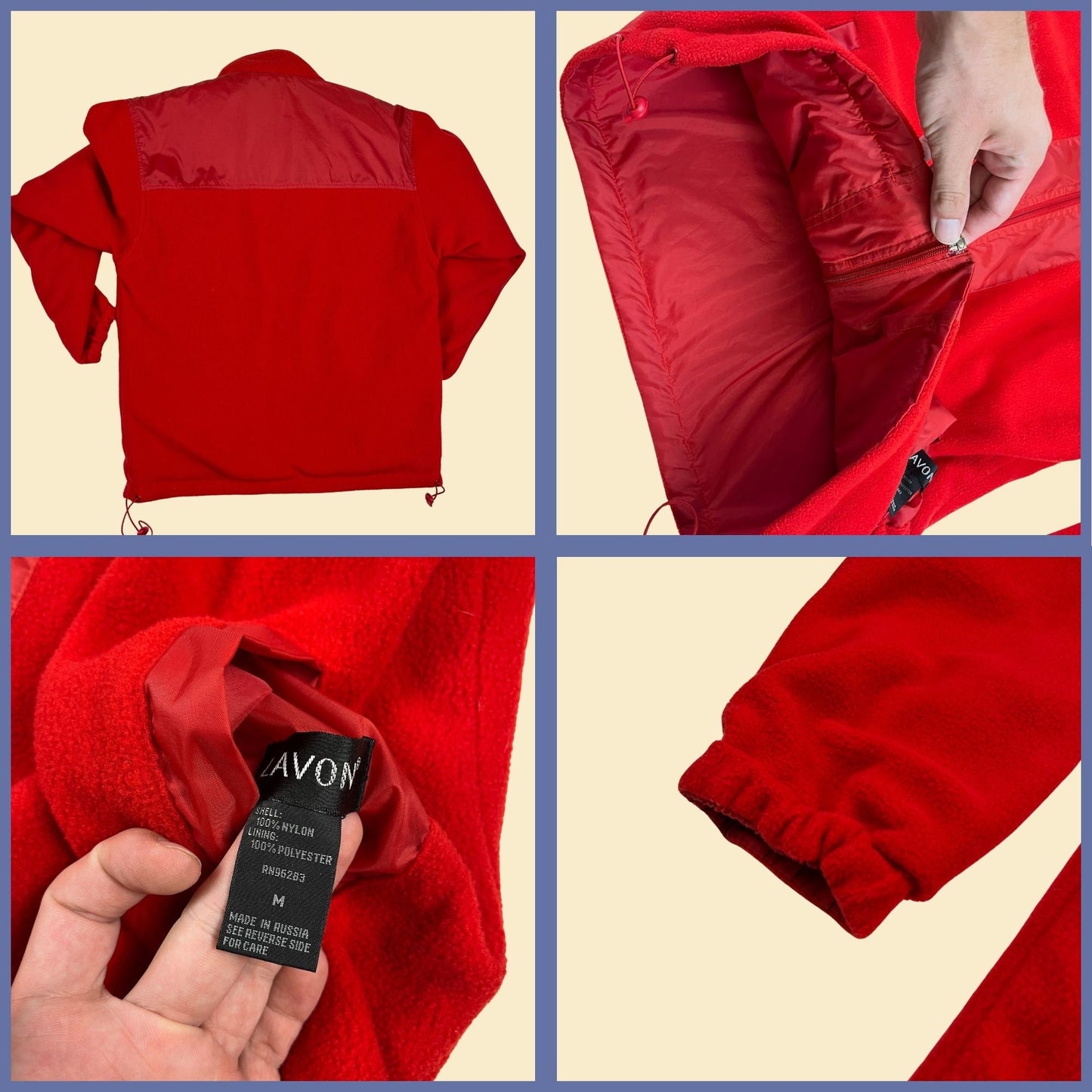 1990s red reversible windbreaker & fleece jacket by Lavon, women's size M vintage 90s zip up jacket w/ hood