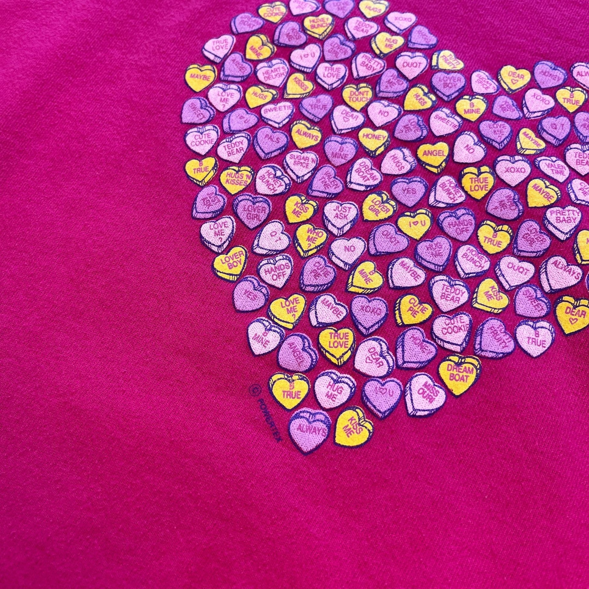 90s candy heart sweatshirt by Jerzees, size XL vintage 1990s pink valentine's day crewneck