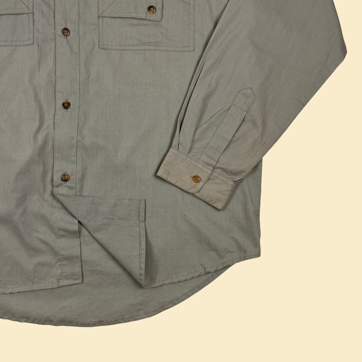 1980s grey button down by Weekend Gear, size L vintage 80s men's long sleeve casual top