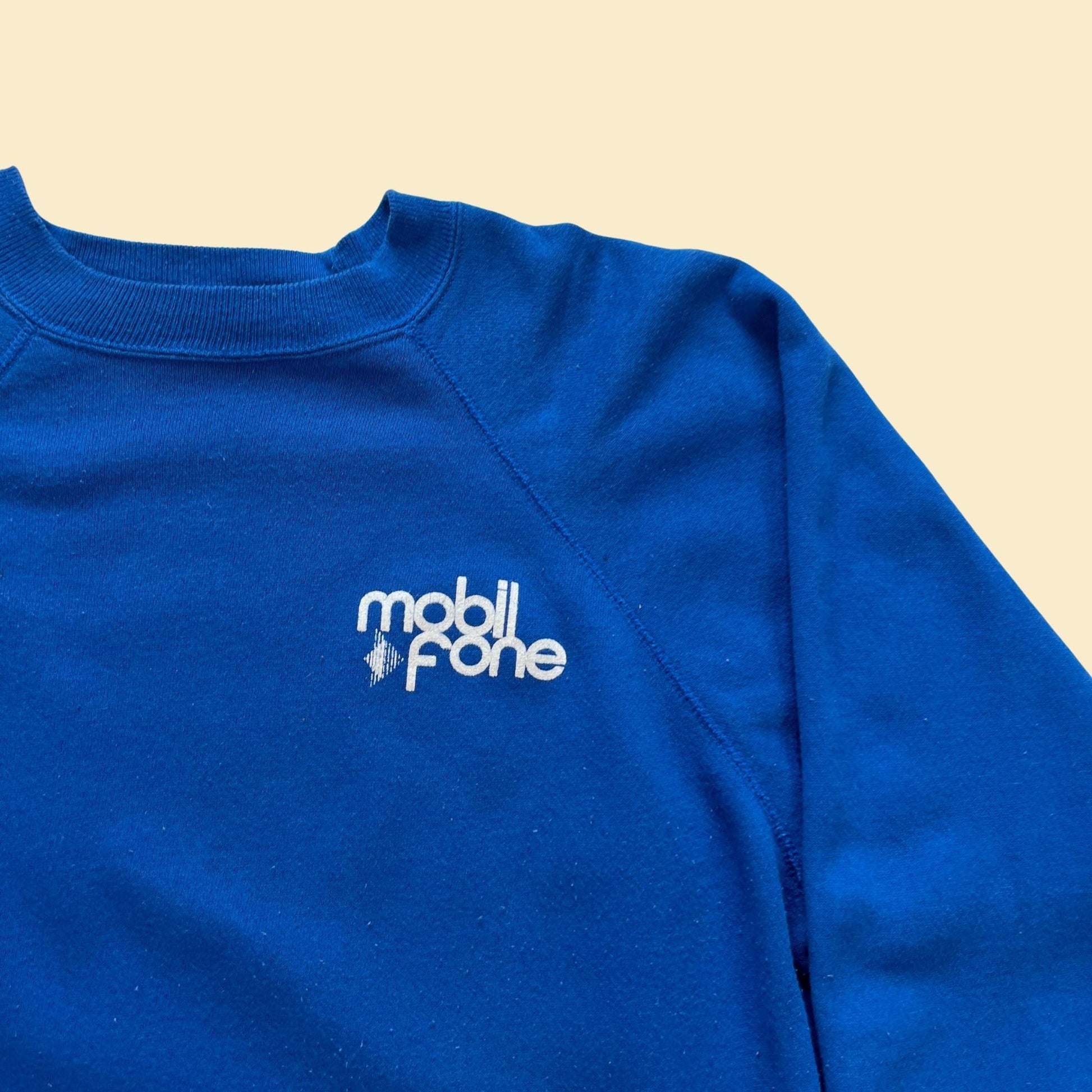 1990s XL Hanes Mobil Fone crewneck sweatshirt, vintage blue & white sweatshirt, cotton/acrylic