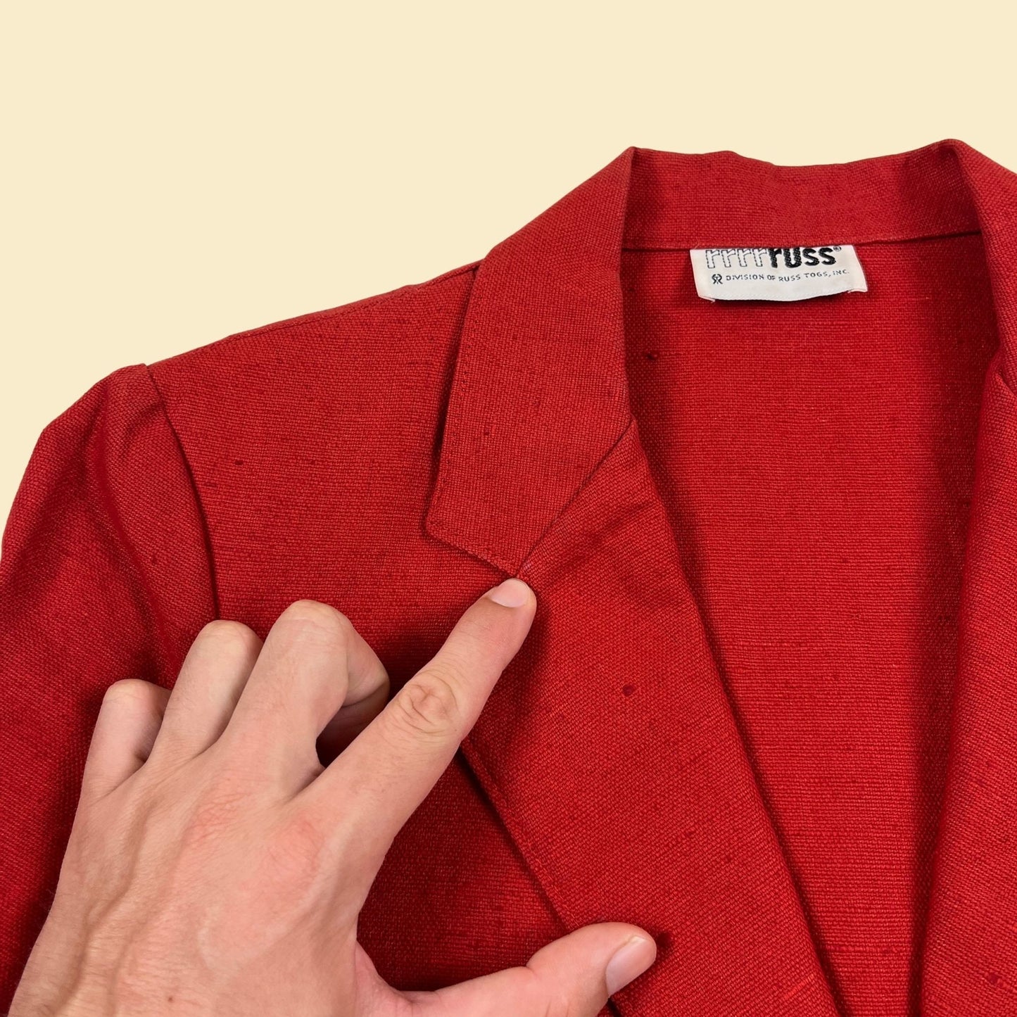 1980s red blazer by Rrrrruss, Division of Russ Togs, vintage 80s linen blazer jacket