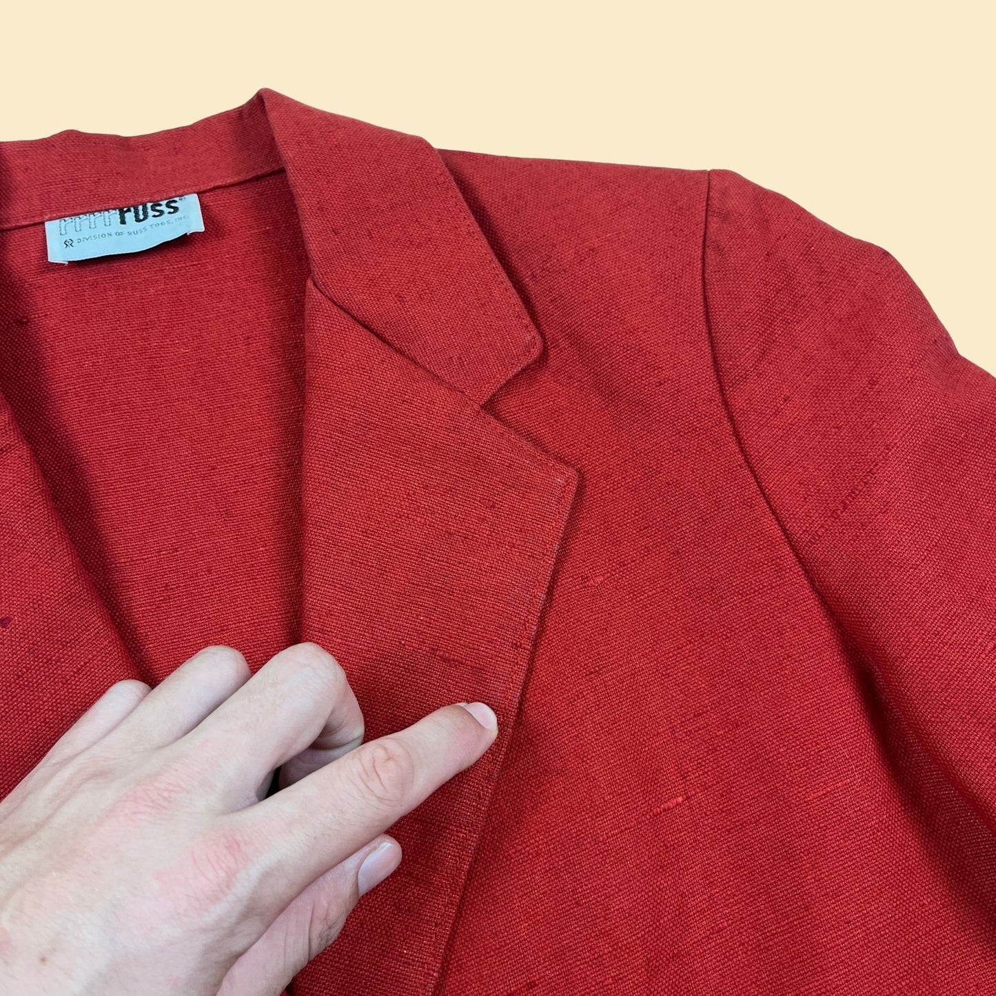 1980s red blazer by Rrrrruss, Division of Russ Togs, vintage 80s linen blazer jacket