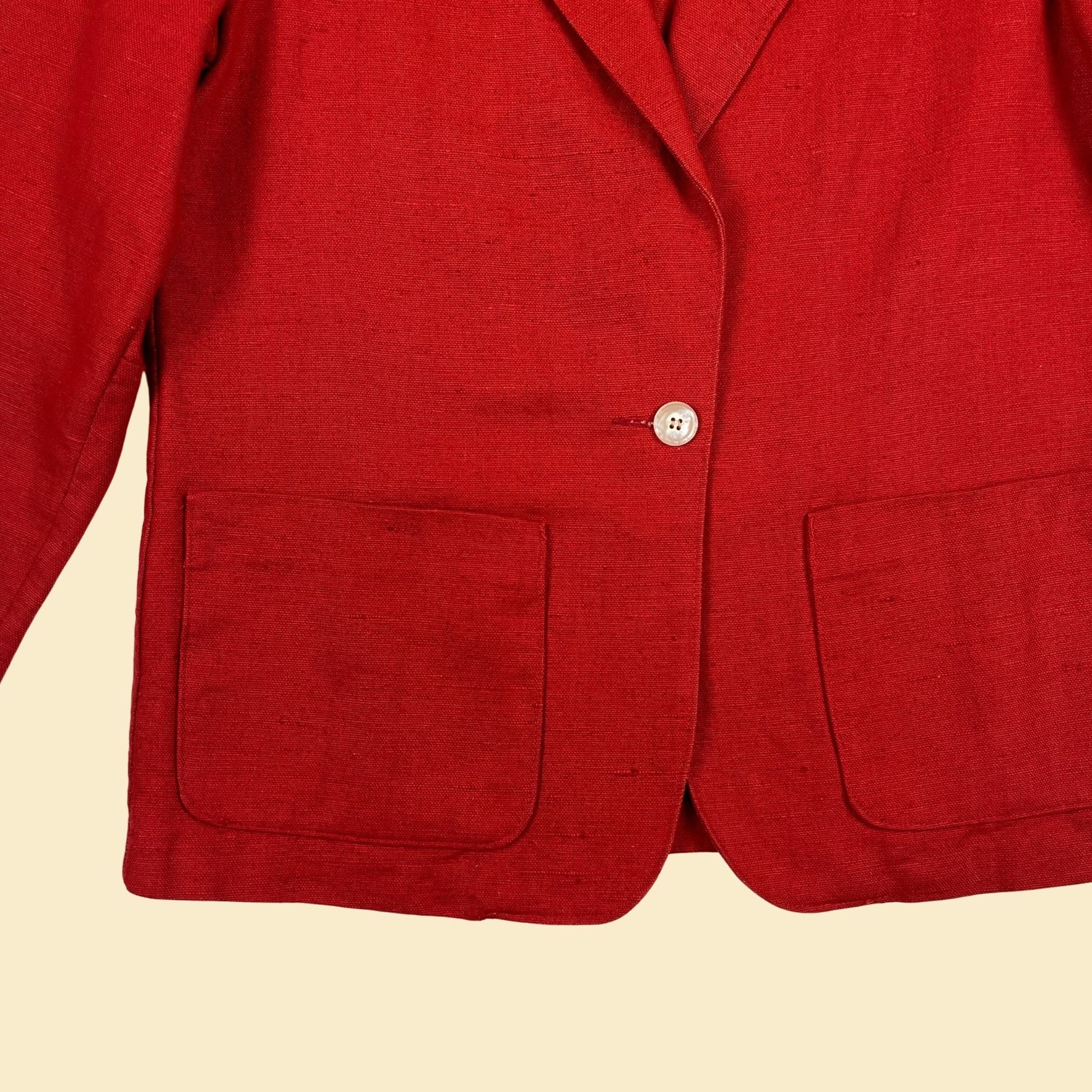 1980s red blazer by Rrrrruss, Division of Russ Togs, vintage 80s linen blazer jacket