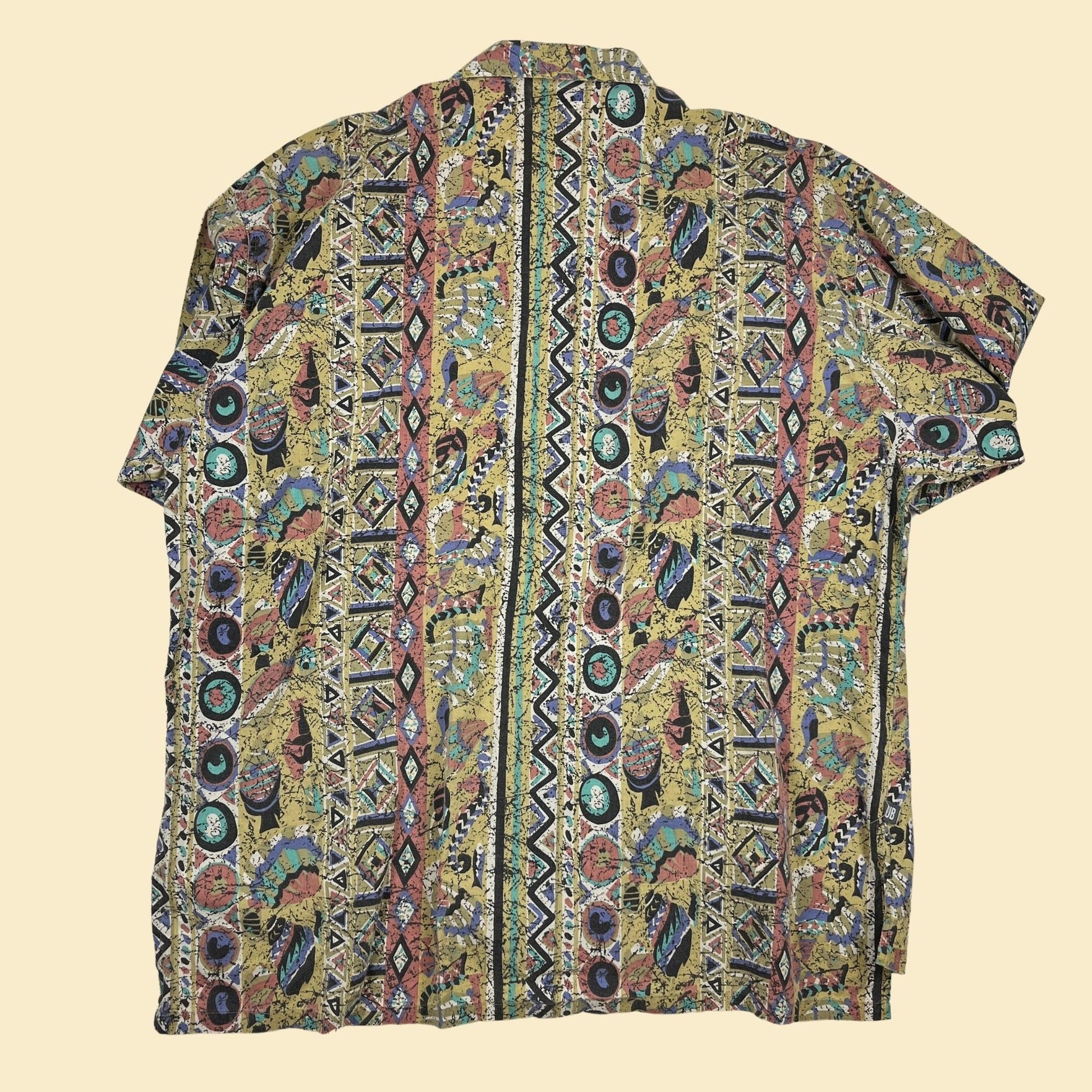 90s XL men's abstract shirt by Union Bay, vintage 1990s geometric button down men's fish patterned top