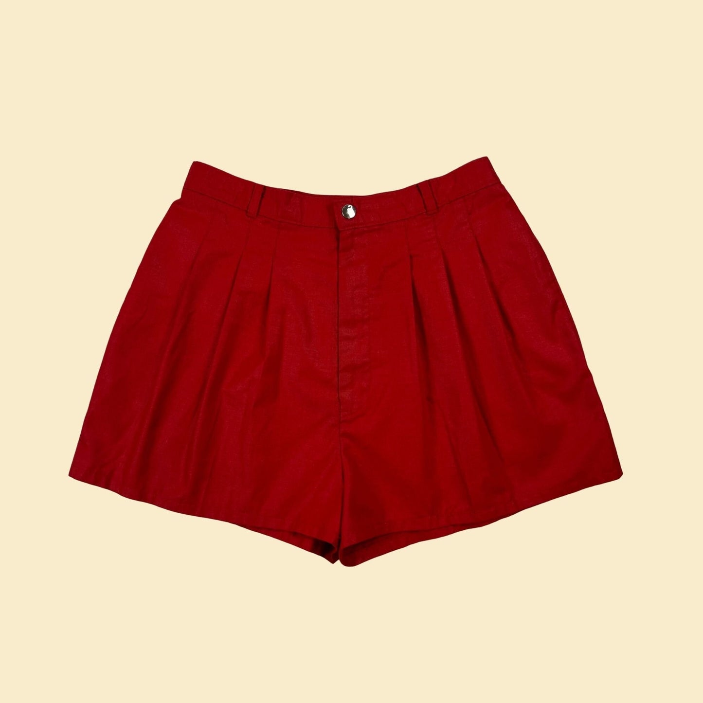 1970s red pleated shorts by Silver Unicorn, size 11 (27-28" waist), vintage 70s red pleated high-waisted shorts