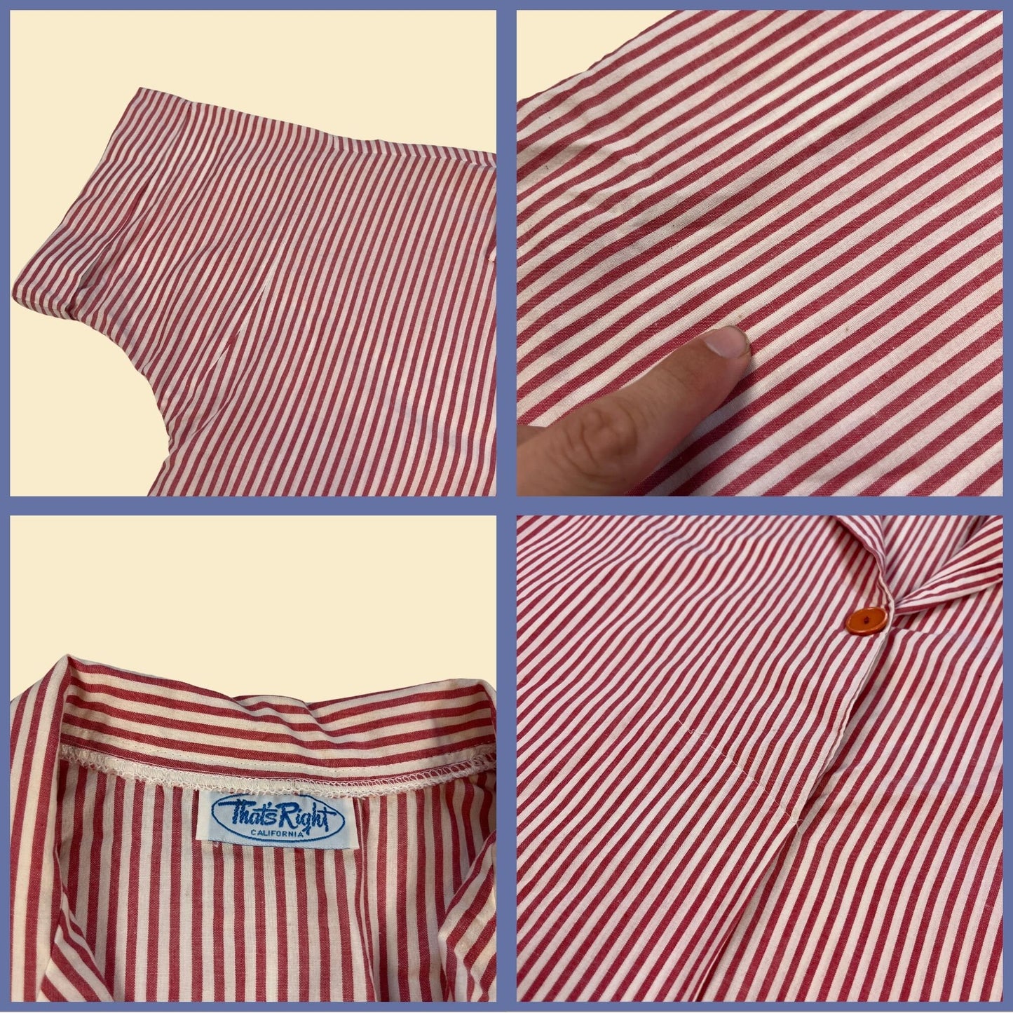 Vintage 70s/80s striped blouse by That's Right California, 1970s red & white short sleeve women's casual shirt