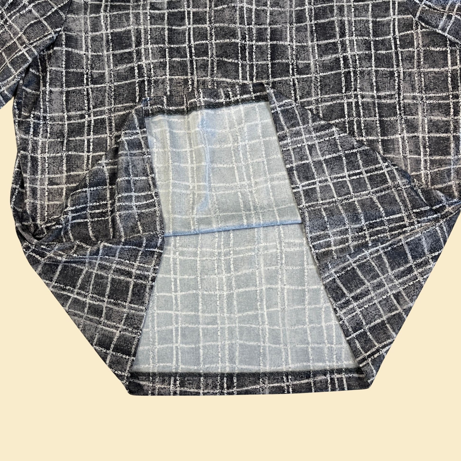 1980s grey/black blouse, size 20W vintage 80s geometric short sleeve cuffed women's shirt